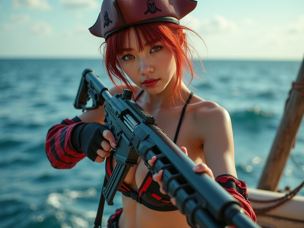anime girl in a bikini with a sword and a sword, anime style 4 k, (anime girl), badass anime 8 k, best anime 4k konachan wallpaper, anime style character, top rated on pixiv, anime style. 8k, seductive anime girl, anime girl, an anime girl, anime artstyle, red hair [ 4 k digital art ]!!