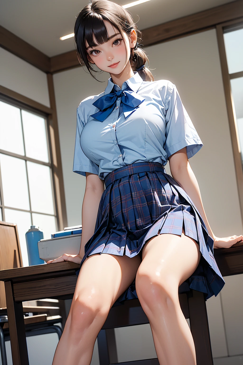 In 8K,highest quality,The real picture,Intricate details,Ultra-high resolution,Depth Field,Masseter muscle area,Natural soft light,professional lighting,1 girl,(cute:1.2),Very beautiful (Priti Zinta), ((Beautiful anime eyes with great detail)),(brown hair),(Short Hair),(bangs),Perfect Skin,Shiny skin,Pure white skin,Fine skin, (((Huge breasts))),((Perfect Anatomy,Nice hands,Perfect hands,Five fingers connected to the palm,Precise needles without discomfort)),Perfect Bare Feet,Delicate legs,perfect ratio,sexy,((Nipples)),((Japanese Uniform)),((Uniform Mini Skirt)),(tie),Black socks,chano leather shoes,Lurking deep in the city,I can see the crotch,Show me your panties in the street,Both legs are bent,Legs are spread in an M shape,,I can see your pants,Slender thighs when viewed from the front,(Shooting from below:1.5) Seen panty, Pink panty, (Deep)