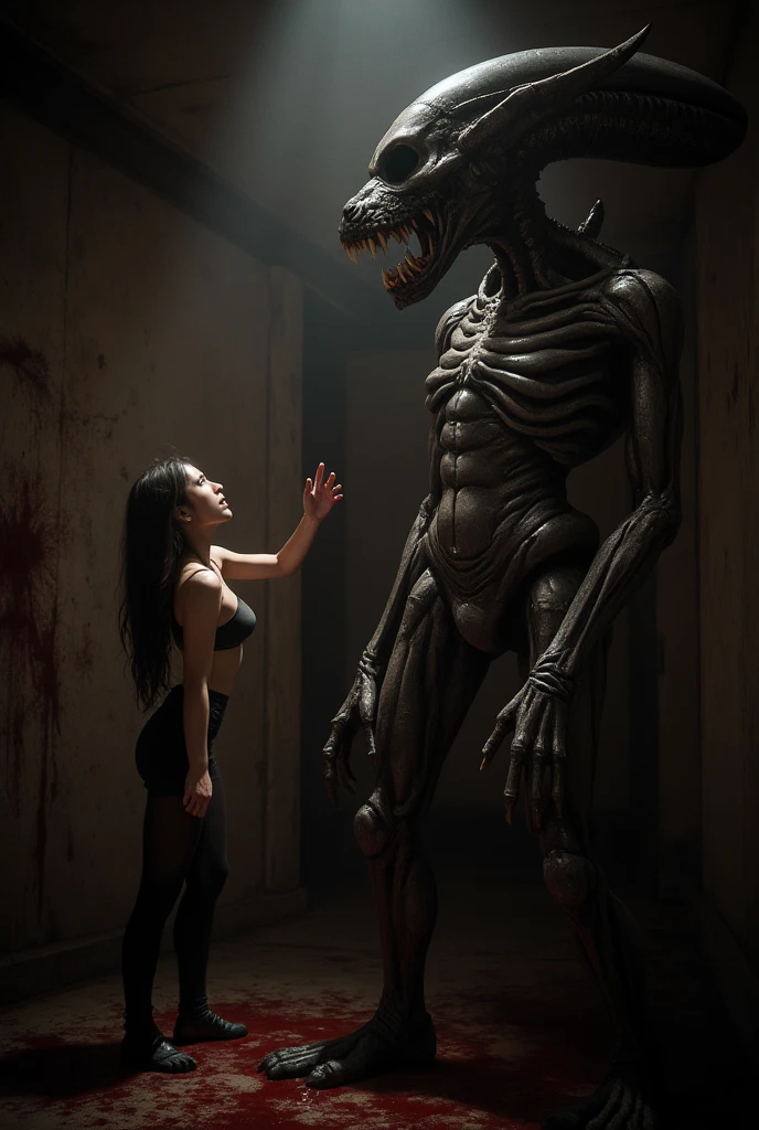 There a frightened grey alien female with a taller male grey alien behind her cupping the female's breasts