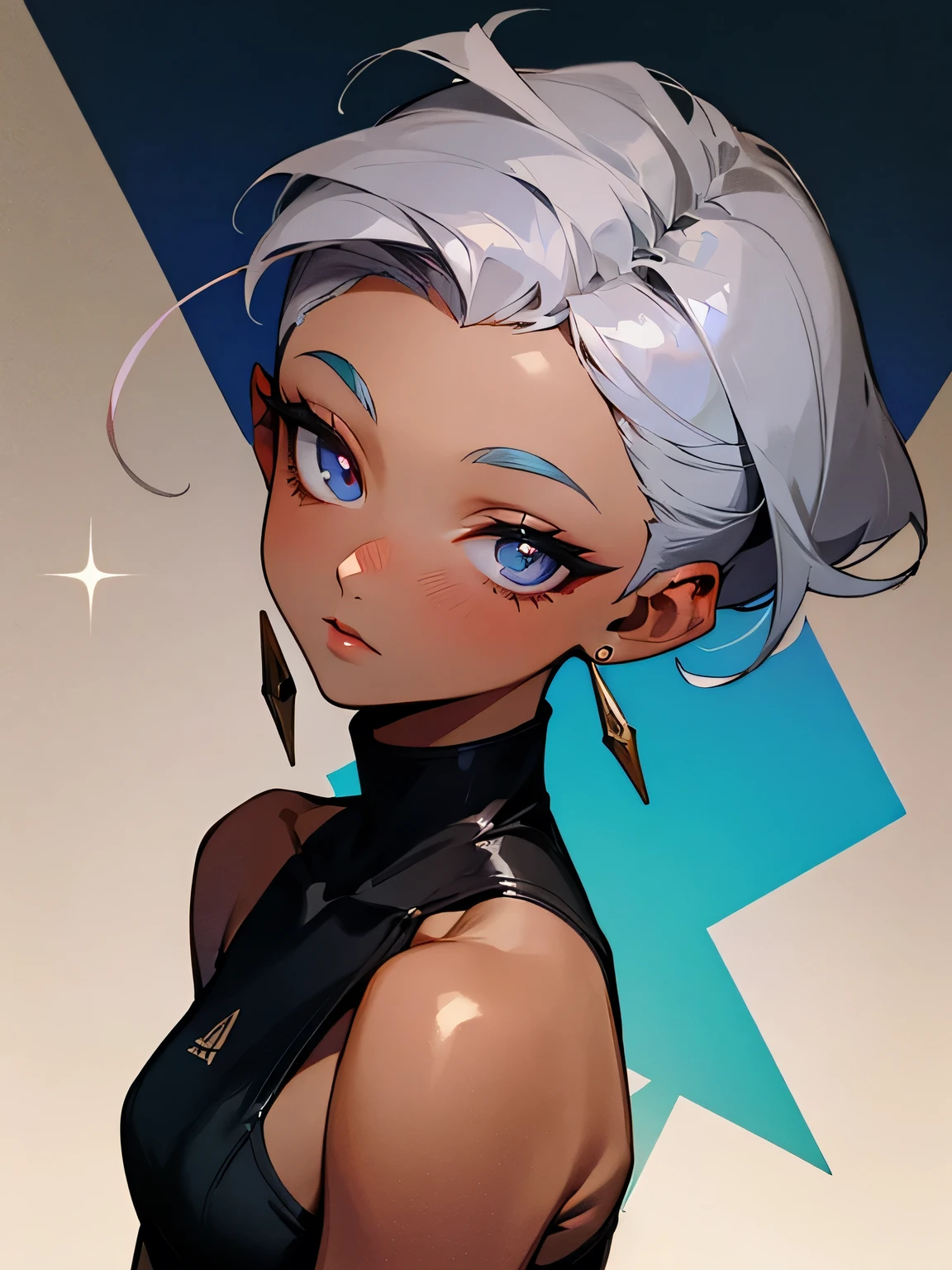(masterpiece:1.2),  absurdres, 1girl, oversized breast, blushing, orange eyes,  white hair, front view, (white background:1.2)