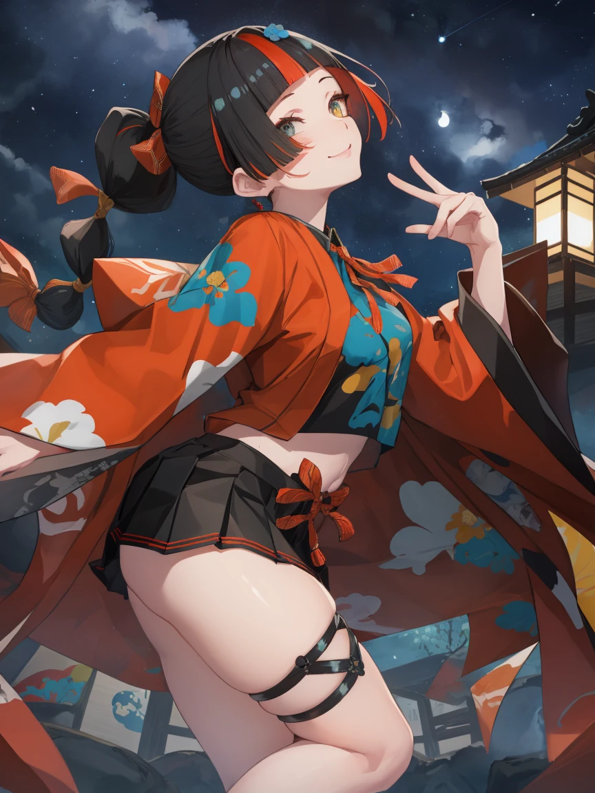 masutepiece, Best Quality, Extremely detailed, Anime, Kurokami Oiran, Bright eye, Beautiful eyes, prostitute makeup, Off-shoulder kimono that exposes the nape and shoulders, A tight kimono obi that emphasizes your figure, A kimono that opens in the front exposing the cleavage, well-shaped breasts, Sitting in a Japanese-style room