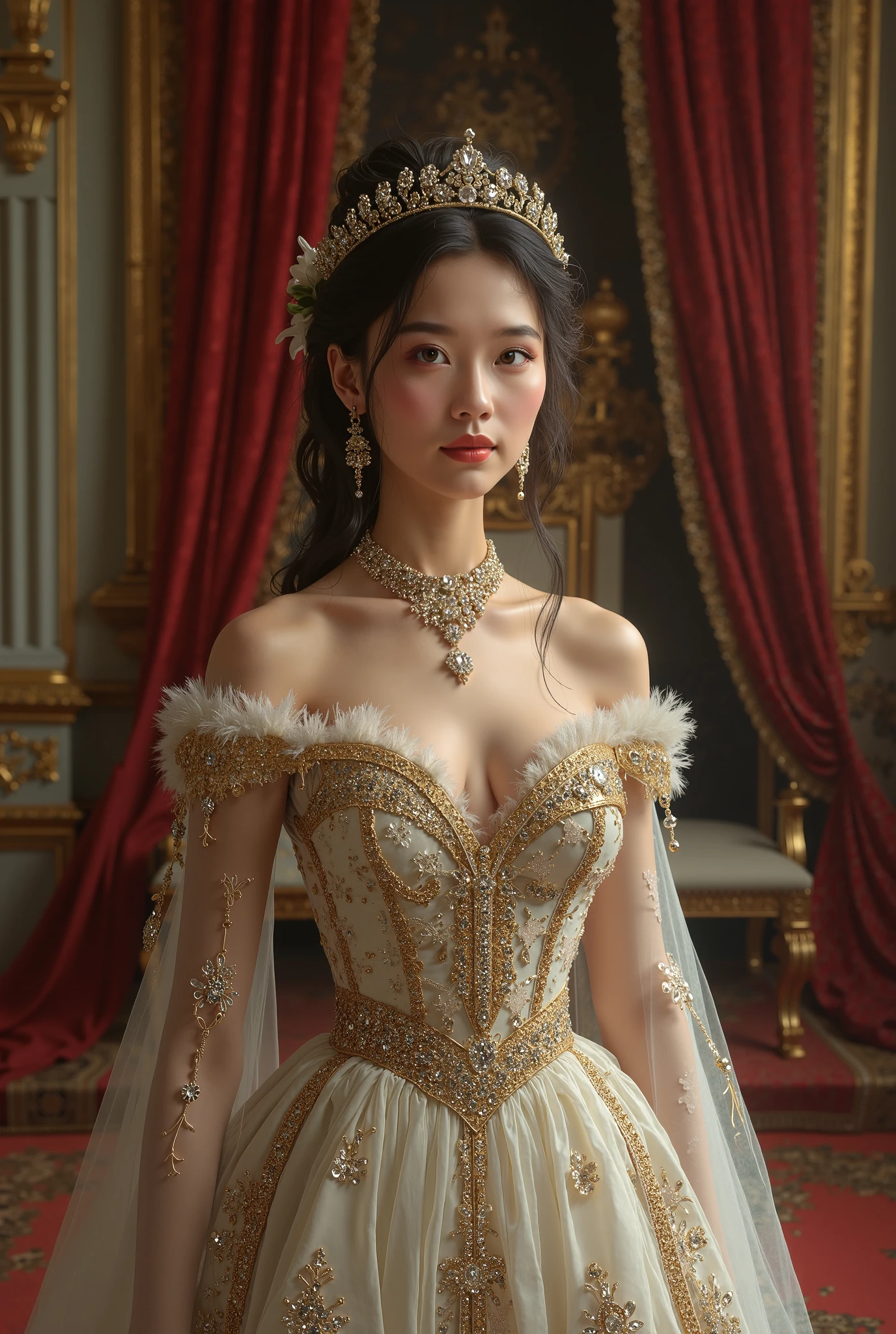 (Filigree:1.3),(Steampunk:1.4),ung girl,detailed美丽的皮肤,Face focus,detailed的眼睛,Upper Body,anger,Satire,Akimbo,blaming,anger,frown,indifferent,arrogant,detailed的褶边,(Super hero),Wet lips,gorgeous的配饰,gorgeous的配饰,silver冠,gorgeous的手镯,gorgeous的戒指,Princess,Fantasy World,palace,whole body,((miranda kerr, Gal Gadot, kendell jenner, lalisa manobal, Charlize Theron, Dakota Johnson, Emma Watson face)),(diamond超过:1.4),diamond,红gem,肚脐下方Tattoo,prestige,gorgeous,luxury,Royal Palace,Jewelry,gem,Money,silver,diamond,flash,蓝gem,红gem,Emerald,pearl,amber,obsidian,Nipple stickers,Tattoo,Orange Eyes,(Pelvic Curtain:1.5),Aperture 1.4,(Length Depth:1.4), masterpiece,Best quality,detailed