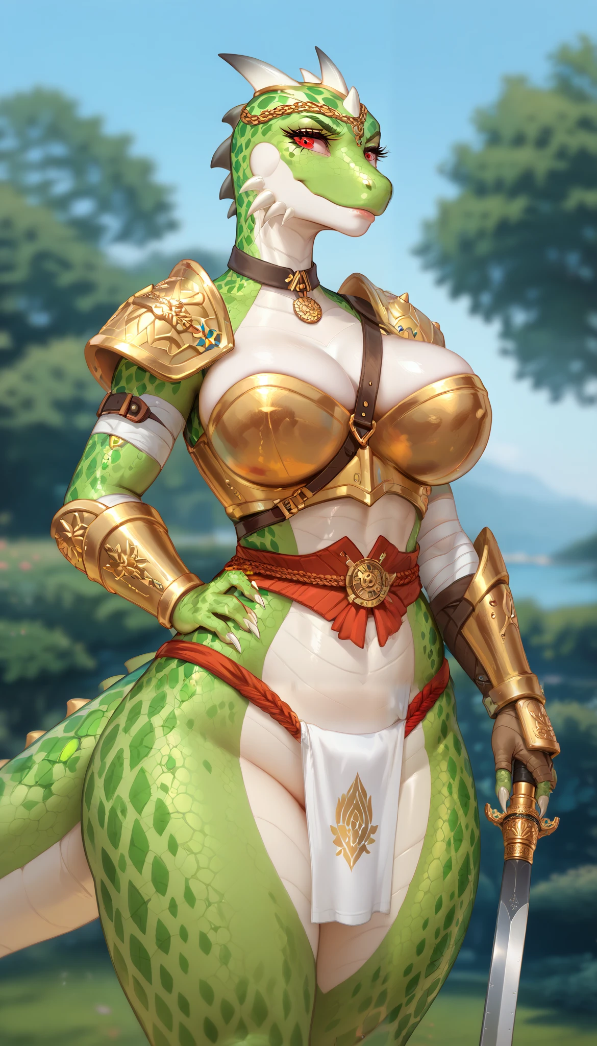 Solo, (((female))), standing, snout, by honovy, by foxovh, by Pixelsketcher, (by chunie, by mystikfox61, by darkgem), detailed eyes, (((massive breasts))), ((eyelashes, alligator)), ((hands behind back, facing viewer)), (((muscular, massive, biceps, broad shoulders))), silver shoulder pads, silver armor, silver spacesuit