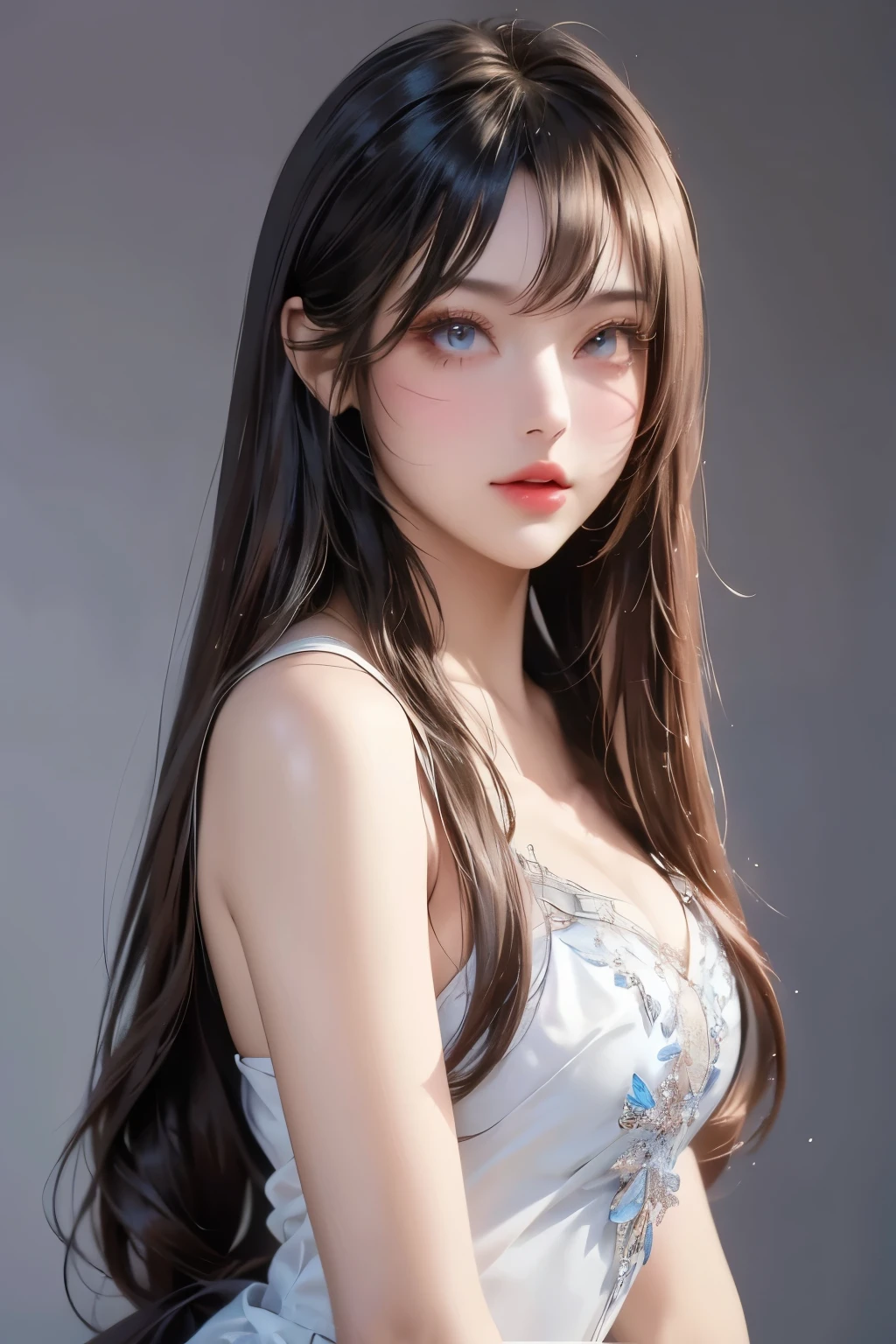 High-quality work,Realistic works,Super premium graphics,8K HD CG works,high quality graphics,High-definition and exquisite CG works,10x pixels,Ultra-fine details:1.1,Advanced technical details:1.1Realistic photo effects,Interior lighting effects:1.5,natural soft light:1.5. Light effect(Virtual light effects:1.8),ultra high resolution,shining dress,sliver long hair,silber hair,transparenthair,high detailed hair(Quality hair details:1.1)Clear eyes,Double eyelids look good,Sharp eye makeup, Create exquisite eyelash makeup, tthin eyebrows, Ultra-detailed eyes,a tall nose, lovely red lips, rosey cheeks, With delicate makeup on her face , pretty face, The face shape is perfectly proportioned,(Advanced facial details:1.1)portlate、Alice in Wonderland、Blue sky、Bright and very beautiful face、Young shiny shiny white shiny skin、Best Looks、Long hair with dazzling highlights、finer hair、beautiful long back hair that is very straight,,,,,,,,,,,,、Super long silky straight hair、Beautiful bangs that shine、Glowing crystal clear big blue eyes、very beautiful nice beautiful girl、White Apron、Black Dress },,Women's artwork,Dress full body video,Realism,Amazing Cleavage,My eyes are very bright today