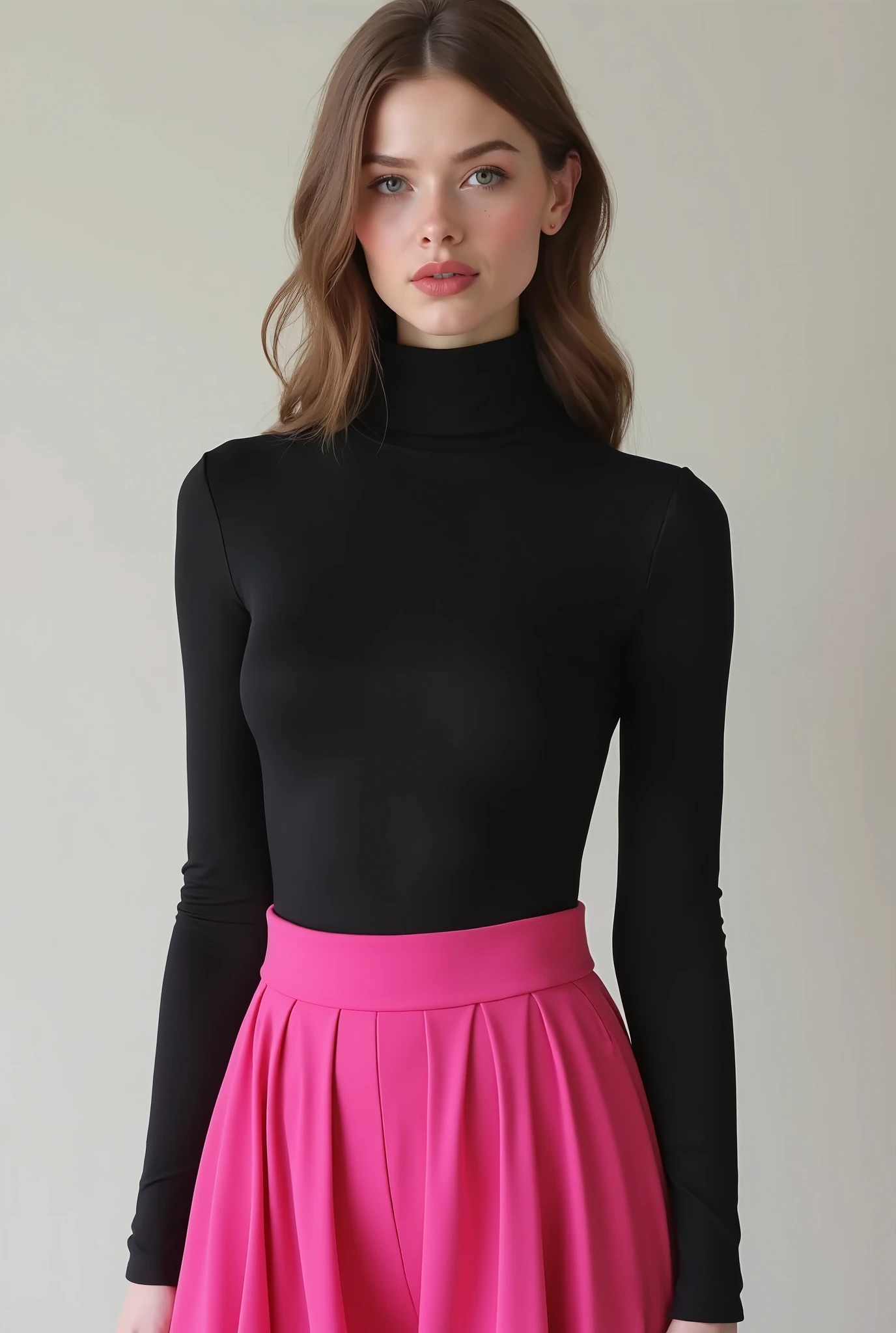 Arafed woman in a black top and pink skirt posing for a picture - SeaArt AI