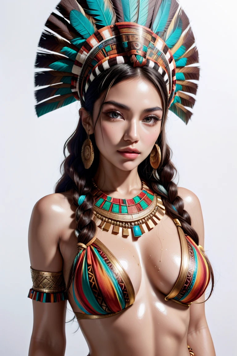 arafed woman in a feather headdress with feathers on her head,(((painted face))), aztec princess portrait, wearing crown of bright feathers, girl with feathers, beautiful young female shaman,painted face,Strobe, she is dressed in shaman clothes,Drop-Shadow, feathered headdress,(Tesla Coil: 1,5),auto contrast, sternum tattoo, ornate headdress, a young female shaman, angelina jolie uhd, headdress, : native american shamen fantasy, centered headdress,painted face,Strobe,Fluorescent,Tesla Coil.