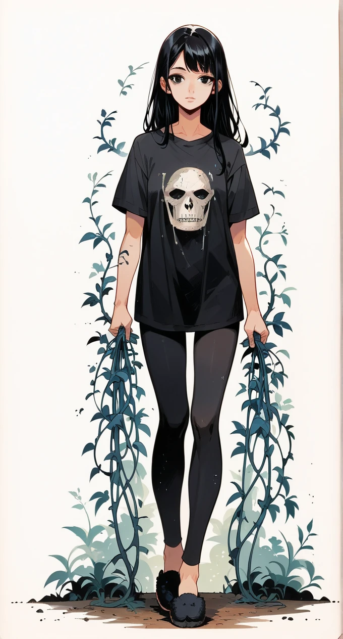 (((ink drawing))) spicy of young woman, sleeveless jumpsuit, crop top, sandals, crown braid, scarecrow mask ,,, ((gothic)), ephemeral, abstract, nsfw, sexual, sex,