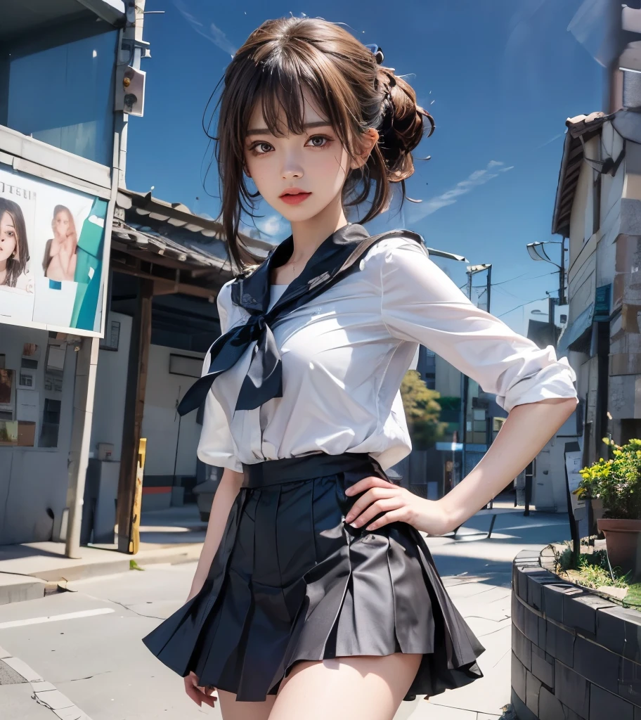 ultra detailed,realistic,(1girl),in stage,stage light,(detailed background),[(detailed face):14],(detailed nose blush),(mid breasts),(detailed TwinTails),(Wavy hair),detailed daylight,(high detailed skin:1.4),(Flat bangs),focus on face,(detailed black eyes:1.4),(big eyes),(white socks),
clean, pure face,(seductive smile),
(short-sleeved JK_sailor),JK_style,(dark blue JK_skirt) ,(bow JK_tie),
(black loafers)