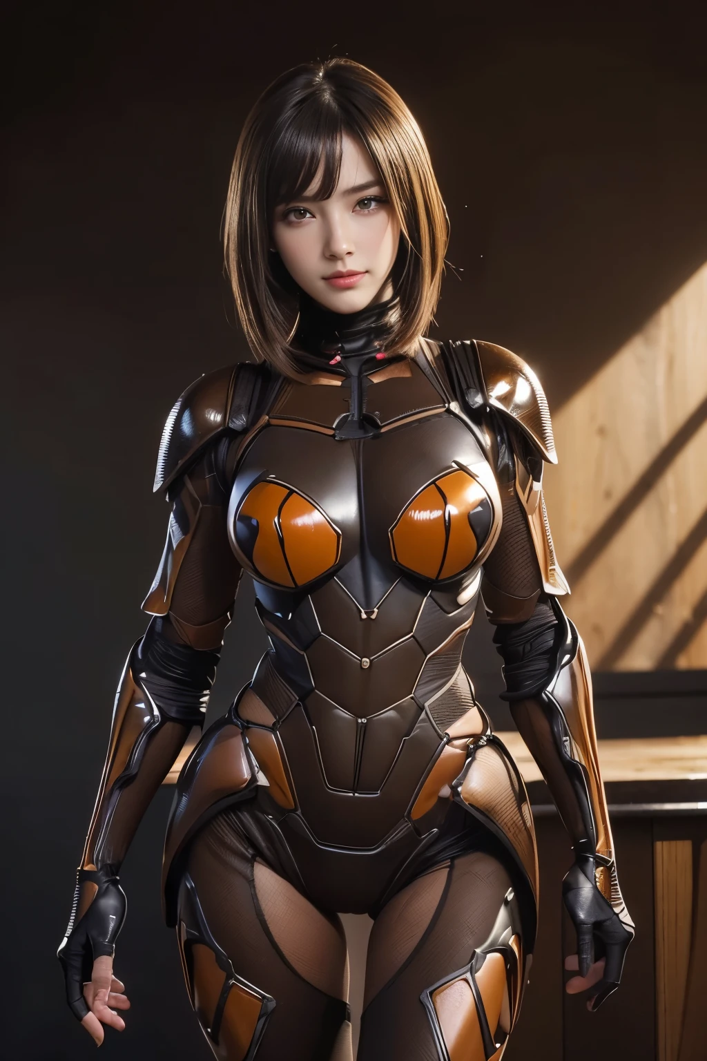 (high resolution,masterpiece,best quality,extremely detailed CG, anime, official art:1.4), realistic, photo, amazing fine details, all intricate, gloss and shiny,awesome many layers, 8k wall paper, 3d, sketch, kawaii, illustration,( solo:1.4), perfect female proportion,villainess, (fusion of dark brown cockroach and lady:1.4), (brown cockroach form lady:1.2), (brown cockroach lady:1.2), (fusion:1.2), (solo:1.4), (evil smile:1.2), muscular, abs, (cockroach brown exoskeleton bio insect suit:1.4), (cockroach brown exoskeleton bio insect armor:1.2), (brown transparency cockroach wing:1.4), (brown cockroach antennae:1.3),