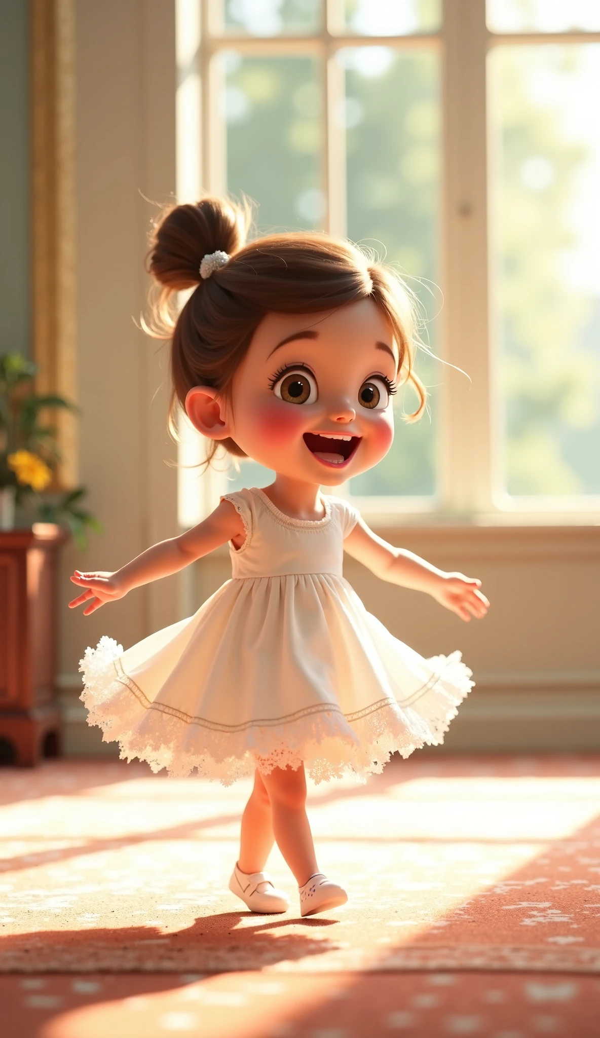 a boy with a white dress with a happy face