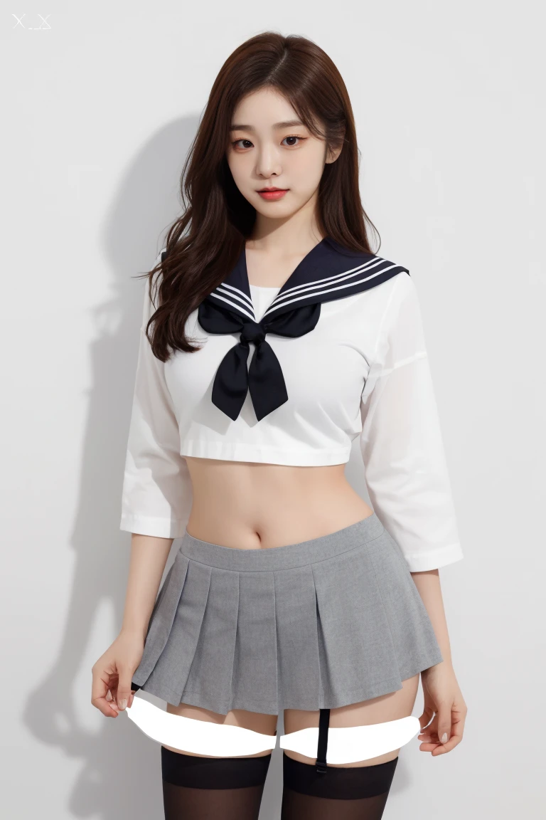 Masterpiece、highest quality、Woman 1、Super detailed、View looking up from directly below Black Hair Face seen from below Japanese 、Sailor suit、Pleated skirt Muscular belly、Large Breasts、under boob、Underboob、Chest seen from below Sailor suitを真下から覗く ceiling