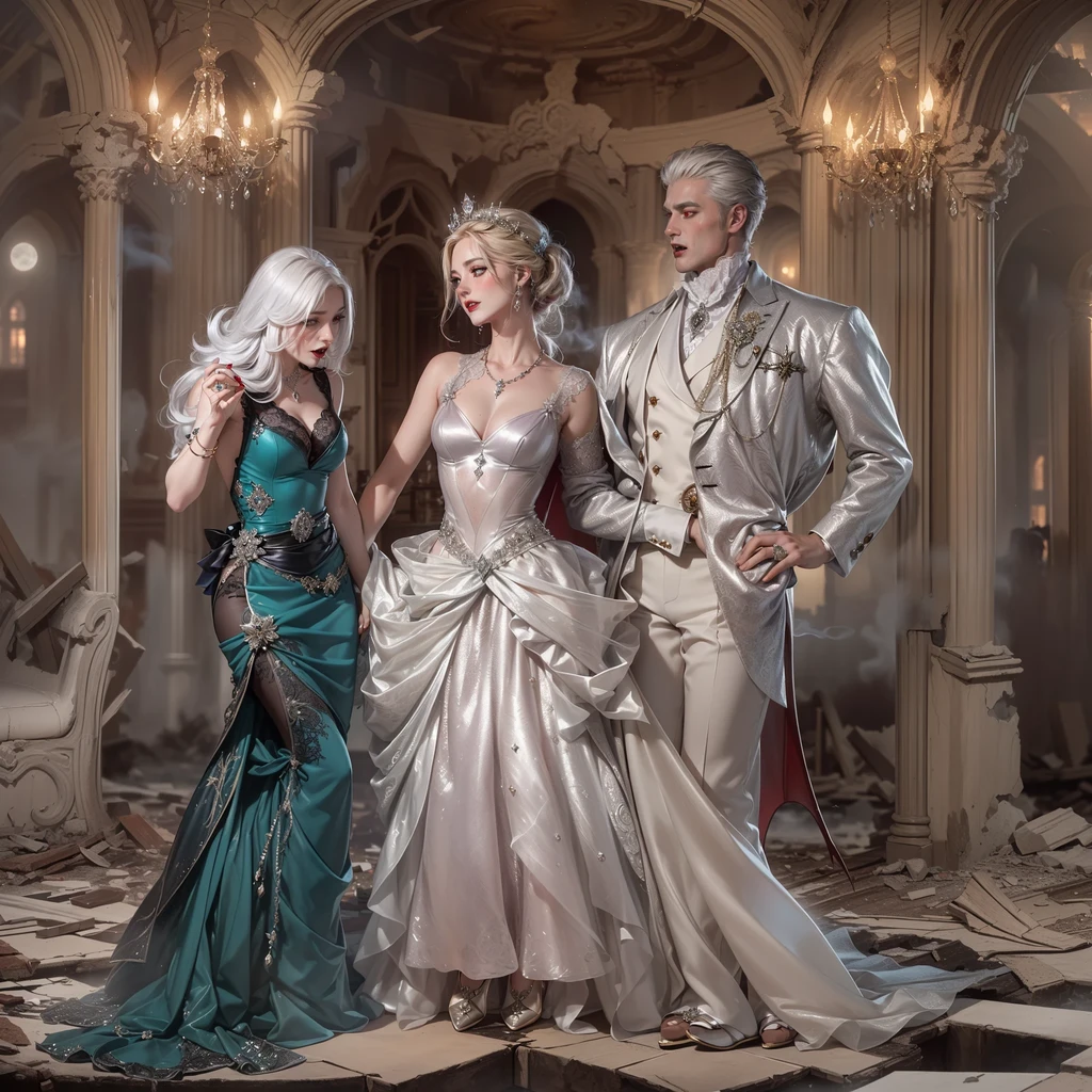 Draw the cover of a book titled the curse characters that appear on the cover a woman with white hair and a beautiful body next to her are two men, one with white skin, black hair, muscular and with a mysterious aura on the other side a man with white skin, blue hair and muscular and two other men, one with red hair and another with brown hair, all are white skinned and all wear clothing of the royal family
