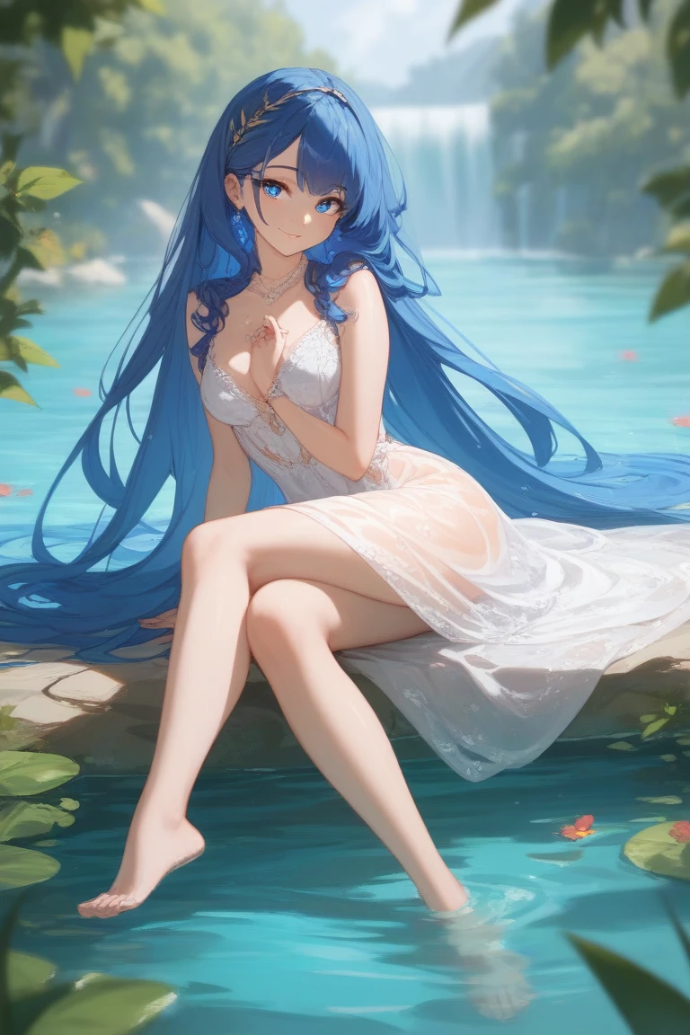 Anime girl sitting on grass by the lake,There are signs of peace, Anime Lush John 8K Forest, style of anime4 K, Artgerm and Atey Ghailan, sitting at a pond, Anime Nature, trending on artstation pixiv, Anime art wallpaper 8 K, perto de um lago, anime nature wallpap, Anime style. 8K, High quality anime art style