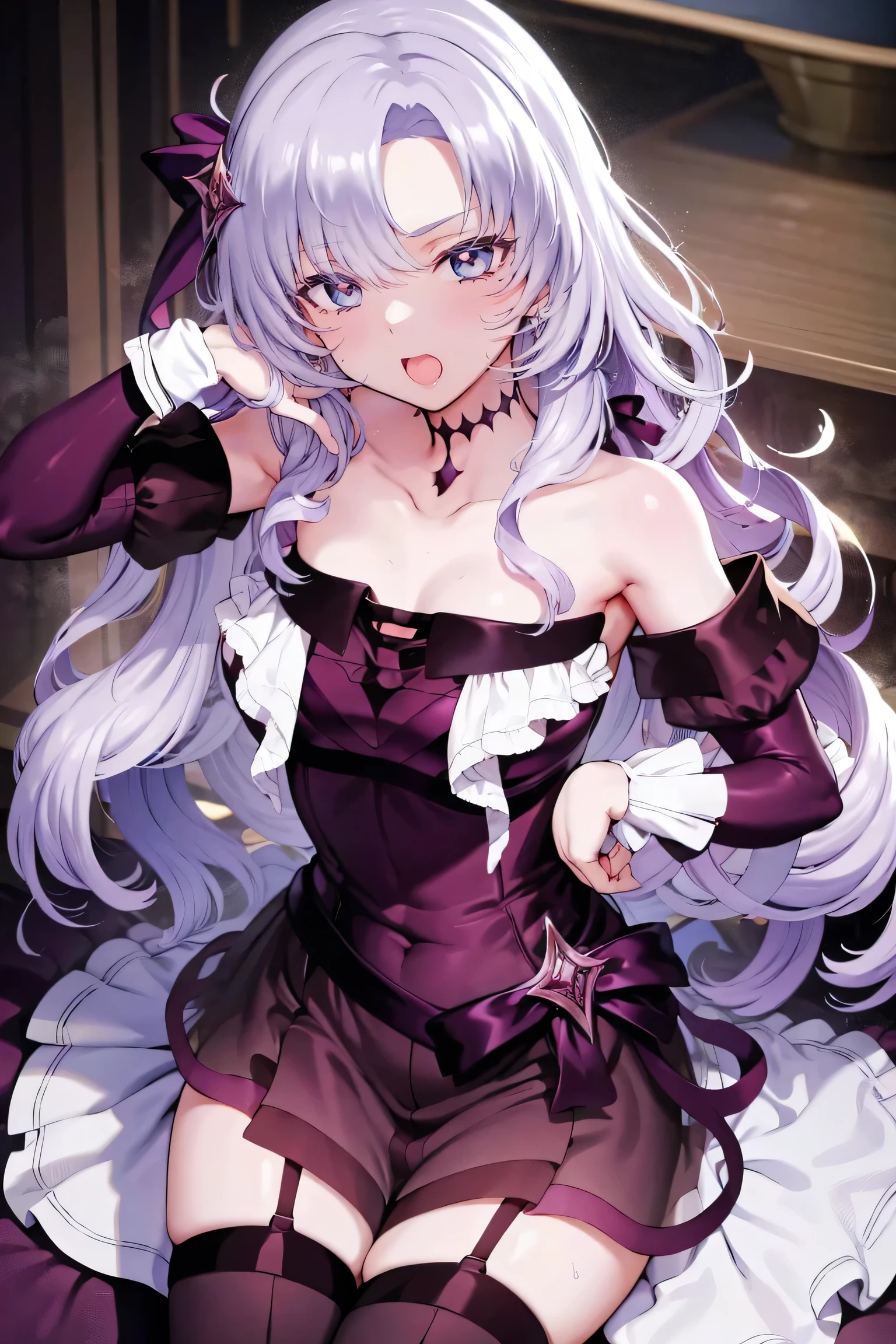 Very noble、She's erotic and cute 、Beautiful purple hair 、Wear revealing clothing、  garter belt、 Garter Straps、 wears erotic and glamorous lace 。 Wear erotic pink open lingerie    。。。。。、   Vibrant Color Styles   、  I'll dazzle you with the best images in the best situations   .。  this is a high quality product with meticulous attention to detail  ...................。...。   Erotic Poses   。Sexy proportions。 Hang it down to cover your forehead    。   facial beauty。High quality skin texture is the best。 naughty look 。The eyes that look at me are beautiful。    pats her head with a gentle smile  。Beautiful white teeth、  G cup bust、   plump bust、Serving with a beautiful chest、Very beautiful body、this is、  She leaned forward.、Highlight your beautiful stomach and breasts ...................。、    super high resolution、   beautiful image   。   vivid details   。Delicate expression around the eyes。。。。 Top class performance Super high resolution Beautiful expression down to the smallest detail 4K high resolution 8K high resolution makes a healthy body look beautiful