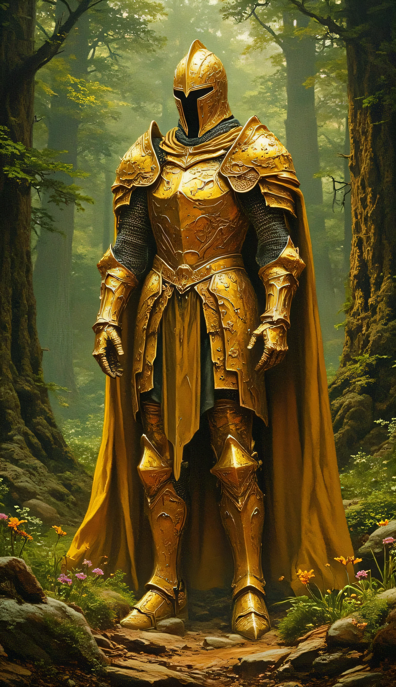 Golden Knight in a beautiful forest