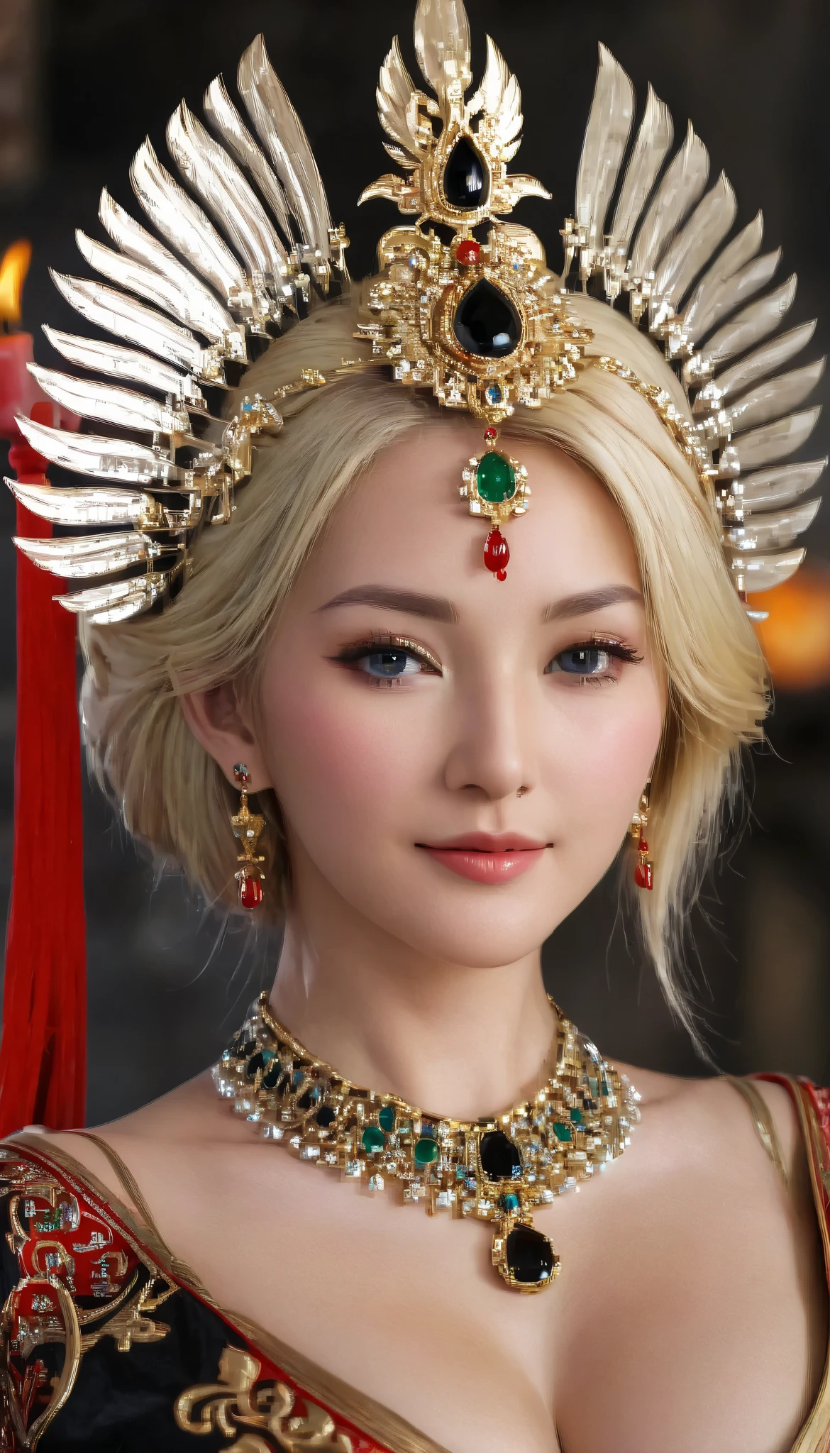 (超 exist)、Ancient Priestess 、古代のFemale Shaman、
Vastness beauty HD high resolution exist short hair blond、 blondの女性、 mature woman、 Middle-aged woman 、((big))、 Detailed Skin Texture 、超 high resolution、 exist、 shape a plump figure 、smile、中年 beauty、 beautiful expression 、Red and black fine areola 、 小さな紫色のアイルフィロング blondヘア 、Kamimei、非常に繊細で Detailed Skin Texture 、35Female Shaman、{( Ancient Glamorous and Luxurious Temple )、( Many Torches Are Burning )}、Ancient Priestess 、big胸元、 wide open neckline 、big赤い唇、(
Luxurious and extravagant clothing and exclusive accessories)、 I have a beautiful platinum wand 、