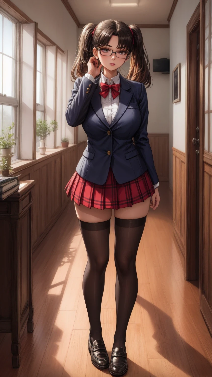 (Masterpiece, Best Quality, High Quality:1.4), professional artwork, Intricate Details, field of view, sharp focus, detailed painting, masterpiece, cinematic lighting, trending on pixiv, (vivid lighting, vibrant colors, by by Nagasawa Rosetsu:1.05),
Hiroko Takashiro, (mature female, milf:1.1), solo, (curvy:1.1), standing near chalkboard, holding chalk, classroom, (full body shot:1.1),
(red hair:1.05), long hair, lipstick, makeup, ultra detail hair, ultra detail face, (purple eyes:1.05), perfect eyes, perfect face, earrings, (confused, blush:1.2),
shirt, jacket, (black thighhighs, garter belt:1.1), zettai ryouiki, pencil skirt, school uniform, highheels,
(Large Breasts:1.1), Cleavage, big ass, thighs,