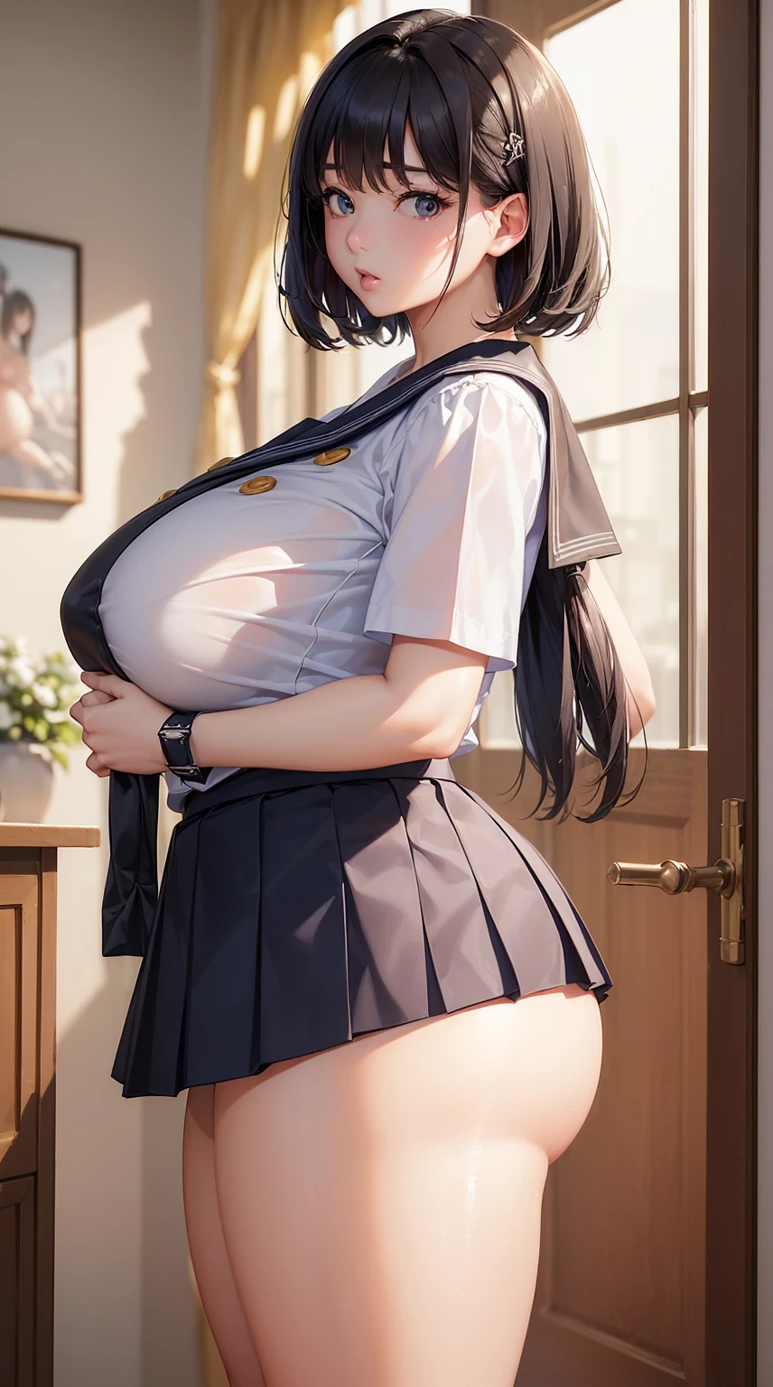 Hyper realistic super detailed sexy ,  Very detailed, expressions faciales sexy, seductive facial expressions, [:(Face detail: 1.4): 0.4], 16K resolution, 4k resolution,  High definition resolution, (hyper realistic: 1.4),(contrasting background: 1.5), (peau propre), (intime), (Technologie NVIDIA RTX Ray Tracing), (Ventre plat parfait), (image couleur),   mature female, horny ,16k, glowing eyes, detailed 4k eyes, seduction,sexy lips, parted lips,detailed lips,  high, ((big eyes, look at viewer)), detailed face, shiny skin,  , masterpiece, best quality, high detailed, desire,perfect hands, , shy, ((medium long shot)), (One ultimate beautiful mature woman), ( 1 women,1 boy), ((lewd mother, , look at viewer:1.4)), very detailed顔, detailed lips, sensual lips, detailed eye, double eyelid, chignon, big and full breasts,big  , medium breast, (thighs thighs thighs),  Exactly, perfect body, perfect face, Depth of the bounds written, perfect image realism, 、Detailed With background, detailed costume, perfect thing、hyper realism、photoreal、8K maximum resolution, (masterpiece), very detailed, Professional, ((feel shy, embarrased, nervous:1.4)), ((in the classroom:1.4)), , (( Japanese student,  sailor suit, long Sleeve, bowties, blue pleated skirt, navel, underboobs, glasses , book, , thigh socks, chignon:1.4))