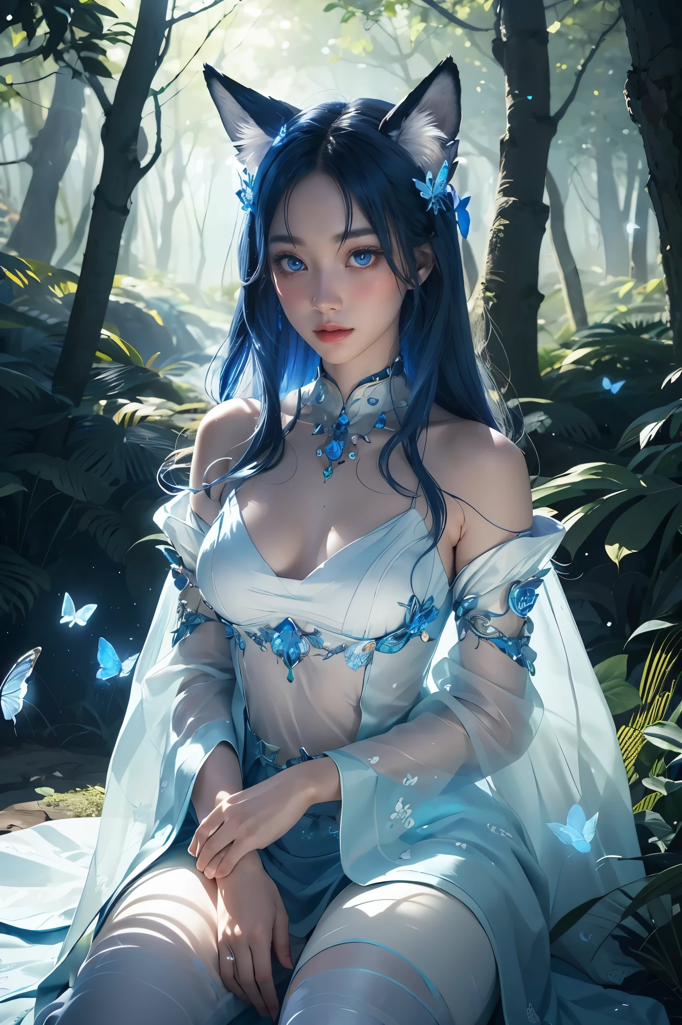 (high quality, 8K, original characters), (fact: 1.5), (masterpiece, best quality, High resolution: 1.2), girl, summer night, (Smooth texture: 1.5), sexy skirt, exquisite eyes, Delicate images, Boat, river, facing the camera, A big lotus blooms behind, moonlight, breeze, firefly