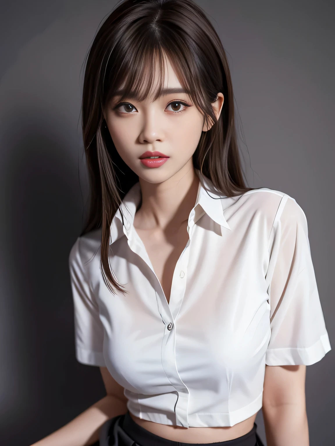 (masterpiece:1.3), (8k, Realistic, RAW Photos, Best image quality: 1.4), (Random Hairstyles:1.2)、(Highly detailed face)、Attention to detail、double eyelid、(Dark Eyes),(Sharp focus:1.2)、((whole body:1.5)),One Woman、Beautiful woman:1. 4,20-year-old woman、smile,Woman with a perfect body,Beautiful Abs,Chest-length hair、Highest quality、masterpiece、Ultra-high resolution、(Realistic:1.4)、super high quality、Symmetrical face、The face is very realistic、Photo level、8k最高画質はフル、Sebaceous reflex、The face is very realistic、Extremely realistic skin、Realistic light and shadow effects、(Pure and elegant girl),Professional Lighting、((Swayback stance)),(((Beautiful thighs))),(Sexy pose,Seductive pose),Recurve your hips back,Bend your waist,((dance,dance,Dancing)),((School classroom,blackboard)),((Underarm)),(((School Uniform:1.3,Skirt too short,White Shirt))),Undo your tie,((Accentuate your butt)),((You can see a little bit of panties))