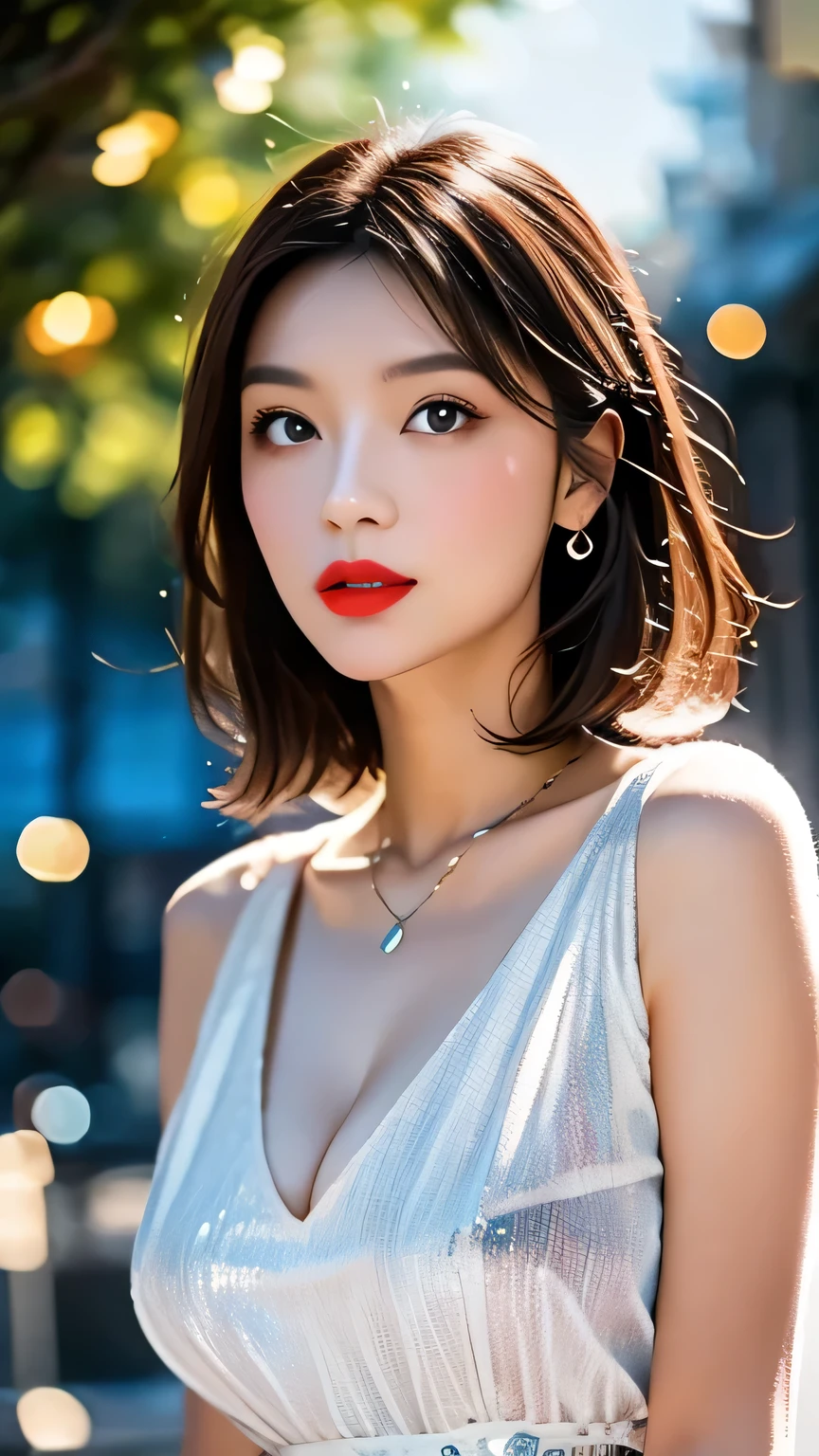 ((Best Quality, 8k, Masterpiece:1.3)), Focus:1.2, Perfect Body Beauty:1.4, Buttocks:1.2, ((Layered Haircut, Breasts:1.2)), (Wet Clothes:1.1) , (Rain, Street:1.3), Bandeau Dress: 1.1, Highly Detailed Face and Skin Texture, Fine Eyes, Double Eyelids, Whitened Skin, Long Hair, (Shut Up: 1.3)