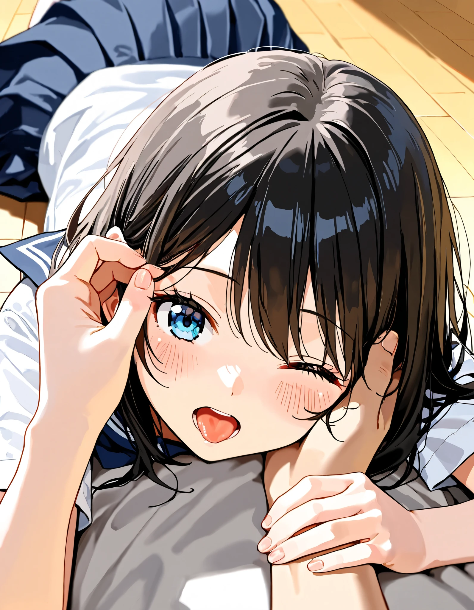 Anime girl laying on the floor with her eyes closed - SeaArt AI