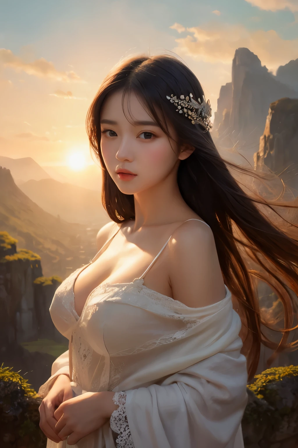 Topless woman, naked chest, realistic breasts