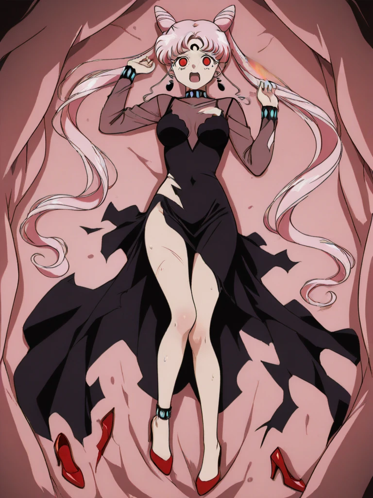 Solo, female, cat ears, long white hair, dark pink eyes, huge woman, tall, broad shoulders, large breasts, bedroom, white furry claws, furry arms below the elbow, night gown, smile, trash skin, white and brown fur, close up, huge bag wings, huge scorpion tail,