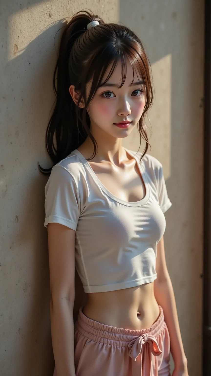You are a talented professional photographer.(8K, RAW Photos, Highest quality, masterpiece), One girl, alone,Healthy Body、See who's watching、Very short hair、A light smile、Spread your legs、Fitted Dress、Create beautiful and feminine body photos,Accurate simulation of lightweight material interactions、perfect body,Isoyama Sayaka