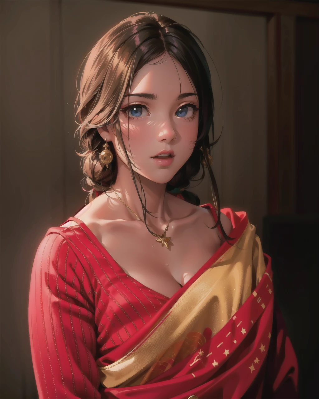 Anime,smart,ultra realistic,4k hd, traditional saree