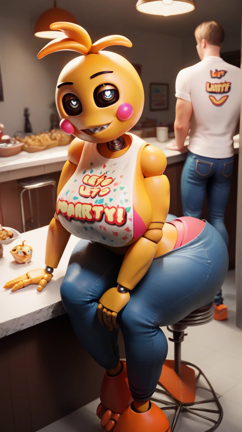 A frightened pikachu woman hybrid in the bathroom, a yellow and black tail visible behind her while she holds onto her breasts, frightened with (lightning coming from her red cheeks),