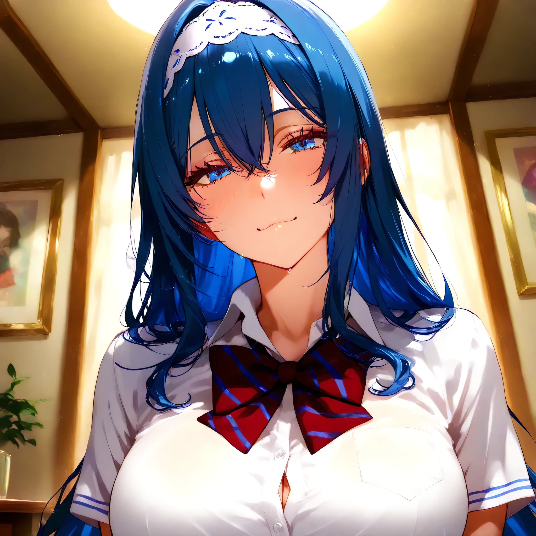 <lora:zeno_tensaiouji_v1(resize-sv5):1> zeno_olis, 1girl, solo, twintails, hair ribbon, closed eyes, mole under eye, high collar, striped ribbon, large breasts, cleavage cutout, long sleeves, long dress, blush, (leaning forward, bowing, facing viewer:1.3), (sad:1.3), closed mouth, cowboy shot
BREAK
wooden floor, indoors
BREAK
from above