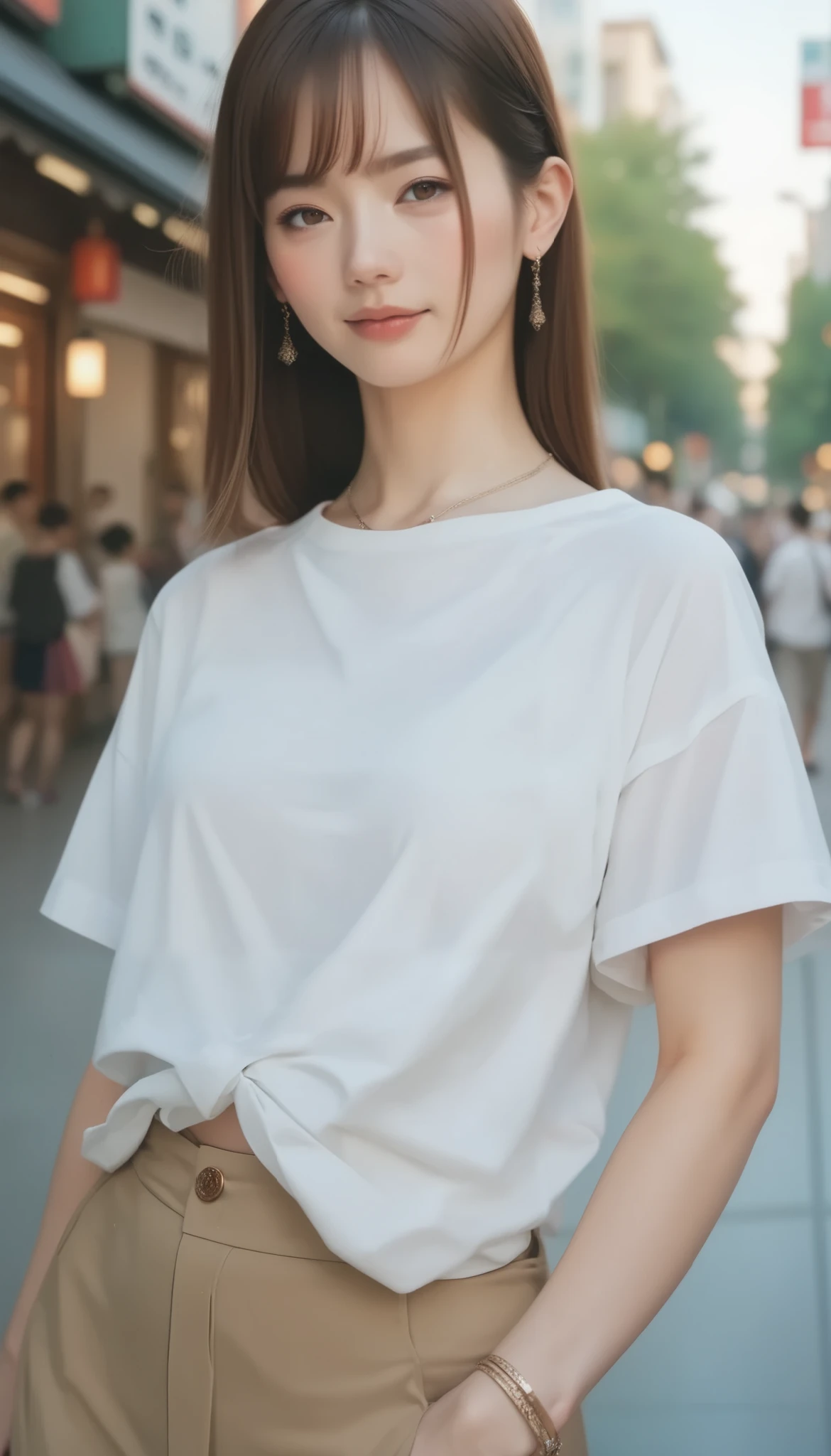 masterpiece, Highest quality, (RAW Photos:1.3), Realistic, Upper body photo, Beautiful adult woman, Age 27, Beauty, Long face, Long-term. Wavy black short hair, Symmetrical face, Symmetrical eyes, Old-fashioned smile, (Sweaty skin, White T-shirt, Small breasts:1.4), intellectual, A neat female teacher, physical education teacher, Hanging a whistle from his neck, Schoolyard