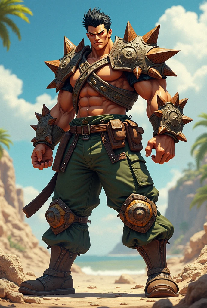 mauga_overwatch, looking at viewer, tattoo, standing, tank top, camo pants <lora:Mauga:0.8>