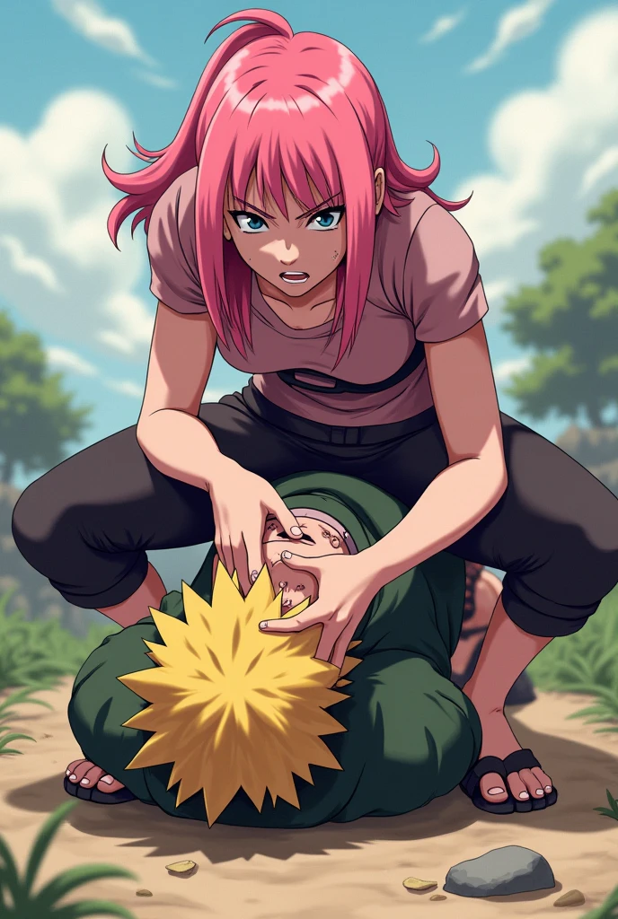 Jinchuuriki sakura haruno getting tied up by akatsuki