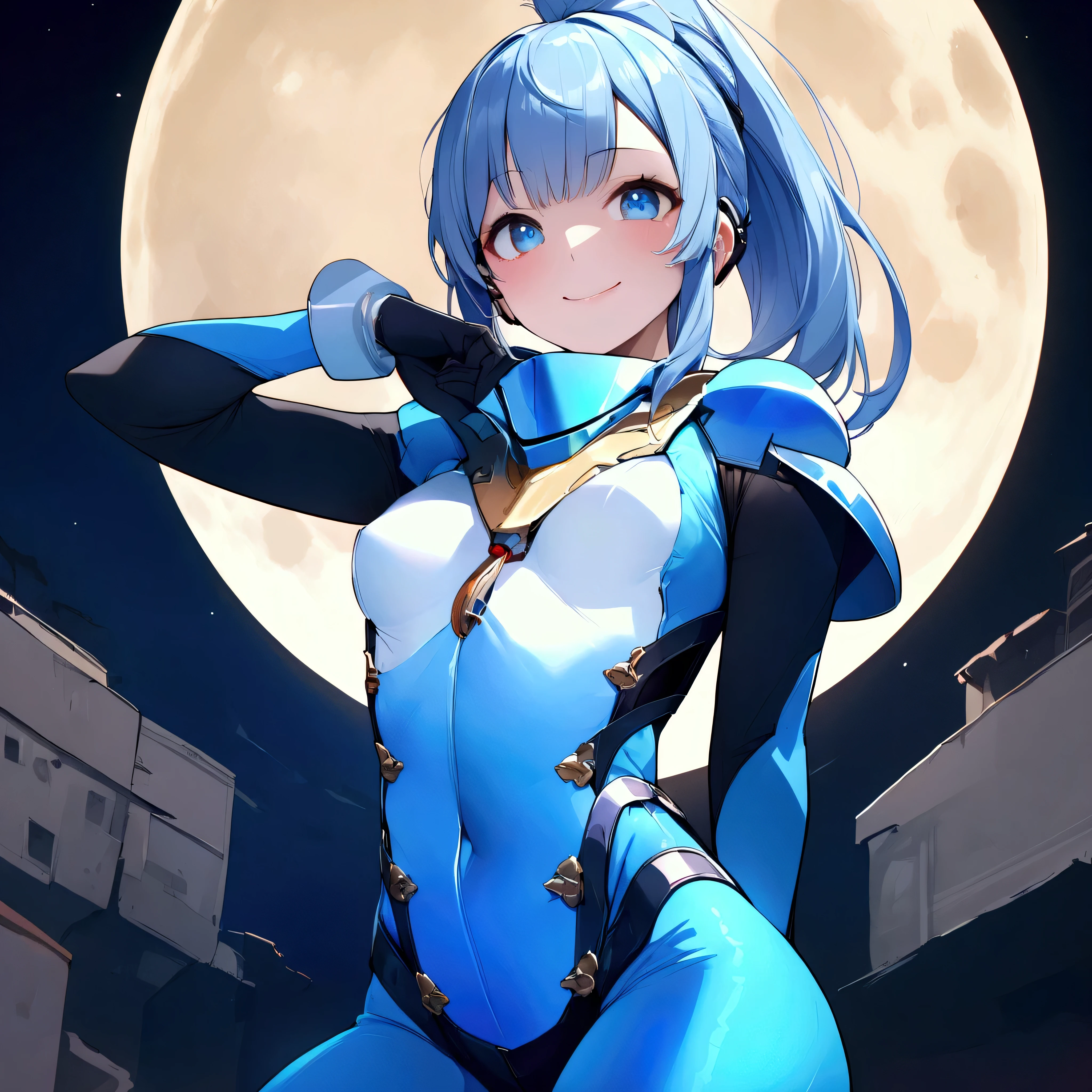 ((best quality)), ((masterpiece)), (detailed), blue power ranger suit based and designed around the moon, crescent visor