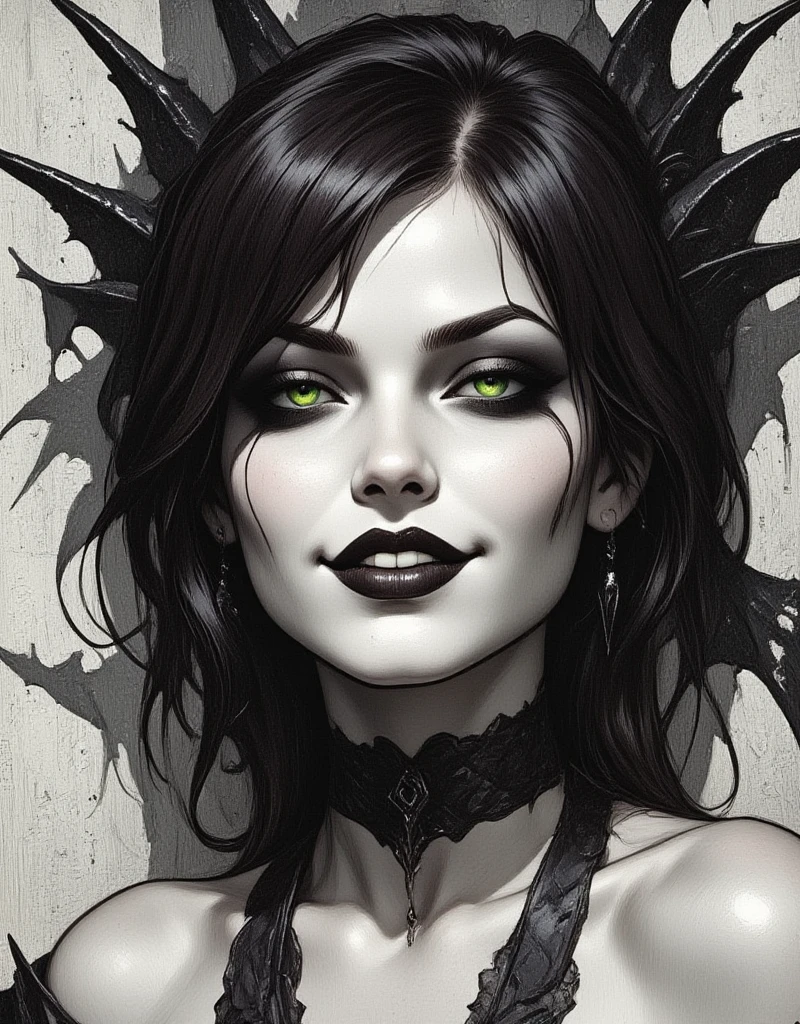 a sexy girl with a punk-gothic appearance and long hair, in the streets of the city of vampires:1.5 (art inspired by Bill Sienkiewicz, oil painting) (best quality,4k,8k,highres,masterpiece:1.2),ultra-detailed,(realistic,photorealistic,photo-realistic:1.37),intricate details,vivid colors,sharp focus,professional,Dave McKean artwork, oil touch of surrealism,oil painting style
