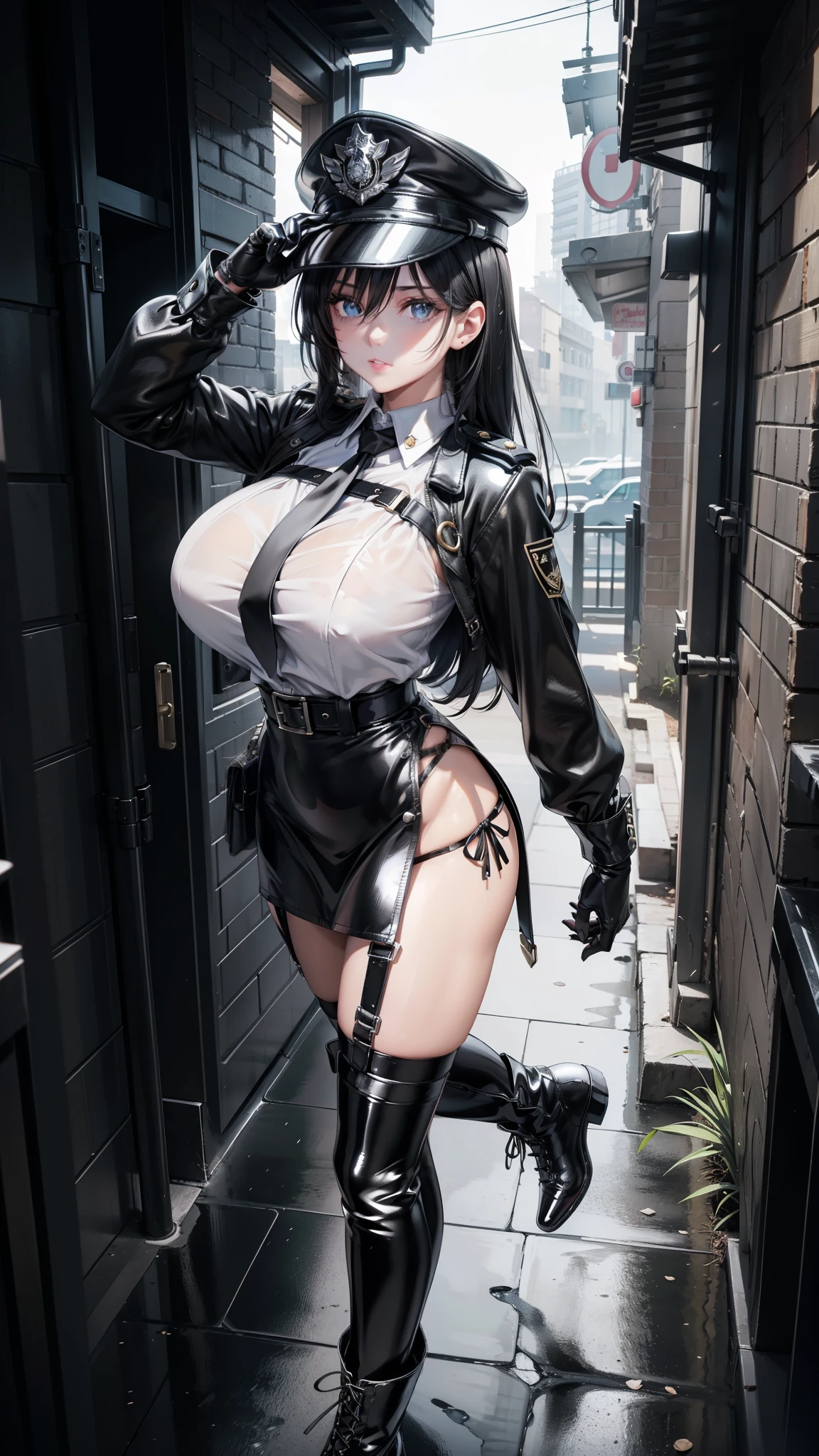 ((Best Quality, 8K, Masterpiece: 1.3)),(ultra-detailed:1.3), 1 girl , ("future , techwear, jacket":1.3 ),("micro bikini , transparent pussy":1.2), (glove:1.2),("techwear, leggings, thigh high:1.2)large breasts , thigh , (dynamic pose:1.1), "elaborate detail, costume",wind ,future of the city , cool girl
