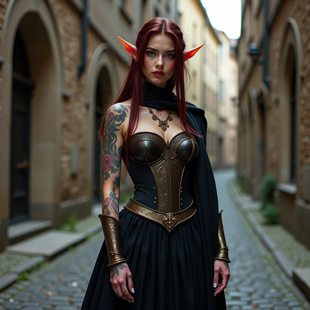 top-quality、[[photo-like]]、Beautiful European Woman、[[[The whole body is shown]]]、Female Devil King、Female Devil、Red Eyes、demon armor、Devil's Bikini Armor、Fantasia、horns grow on the head、gloomy castle、grand background