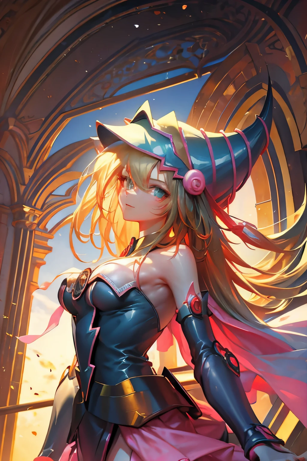 Hatsune Miku disfrazada de dark magician gils.