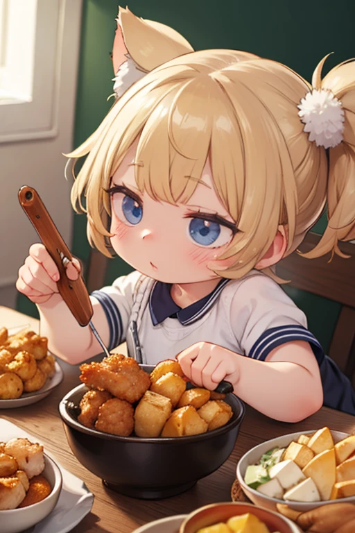 Hallucination, daydream , Bokeh , school Sailor , skirt , messy chubby girl , flat chest , Swollen face , Eating pizza with relish , yummy , diner , (dripping melted cheese)