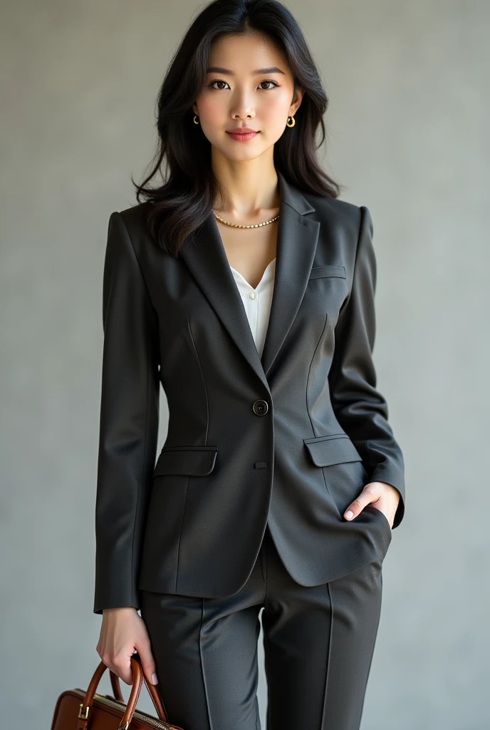 1 adult female, long hair, curly hair, black hair color, smooth skin, brown eyes, To smile, vegetation, hour々, Business woman style clothing, Disheveled light brown blazer, realist, With fine dining restaurant background, 8k super realist, super detalhado e realist、Japanese、35 year old woman、super mini skirt、big breasts、big ass、underwear、beautiful legs、emphasize the legs、smile