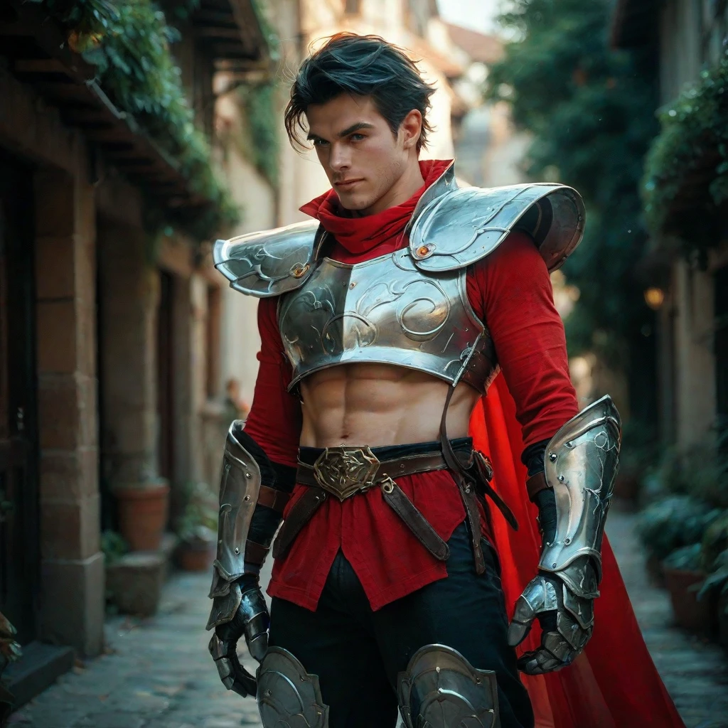 ((Men only)), (cowboy shot), (tanned Handsome muscle male gladiator in his 20s), A strapping warrior with a chiseled physique, clad in formidable red armor, exuding strength and determination in every stance, (Colosseum of Ancient Rome in the background), (Pietro Boselli), Mischievous smile, (detaile: 1 in 1), Natural muscles, HIG quality, beautidful eyes, (Detailed face and eyes), (Face、: 1 / 2), Noise, Real Photographics、... ............................................................................................................PSD, Sharp Focus, High resolution 8K, realisitic & Professional Photography, 8K UHD, Soft lighting, High quality, Film grain, FujifilmXT3