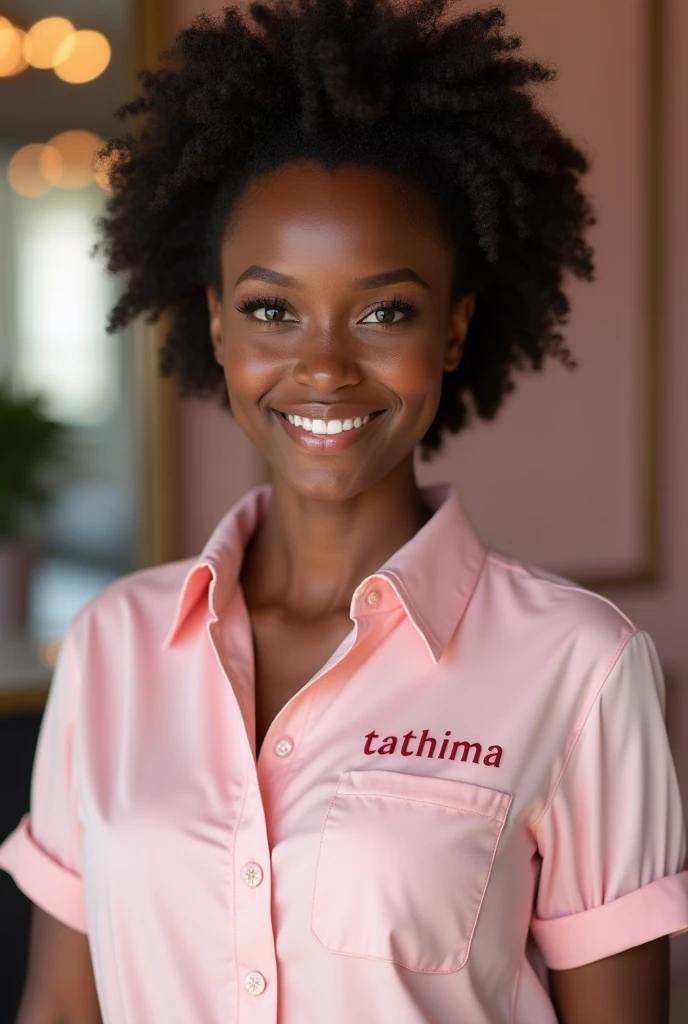 A beautiful woman from Ghana, sehr schlank, mit langen Haaren, big breasts, smiling, auf einem Traktor mut T-Shirt und jens