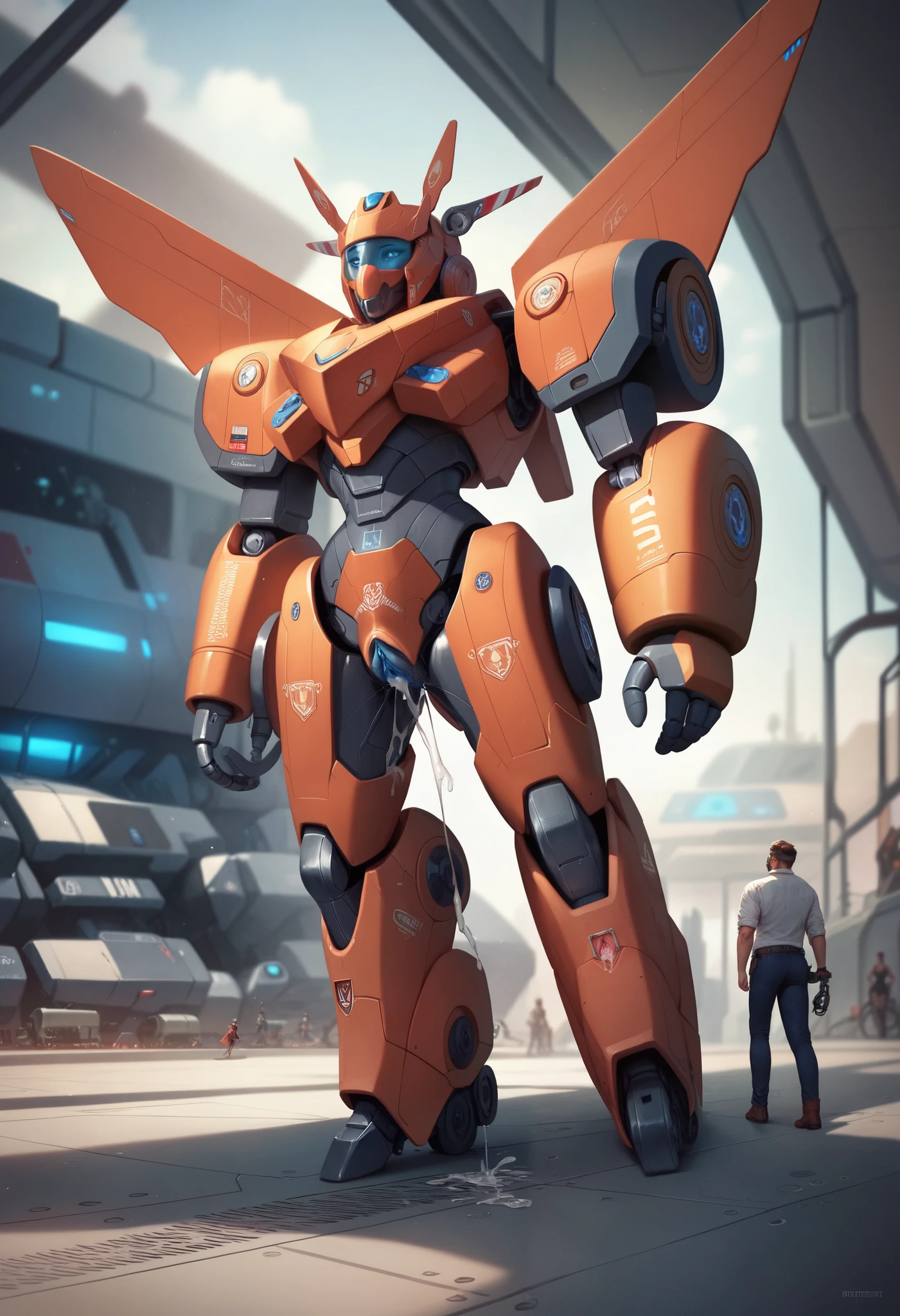 high quality, Masterpiece, detailed depiction of up to the front door, realistic sci-fi heavy equipment , sluggish machine , giant legs , spaceship with legs ,walking chariot ,Walking machine , sci-fi fantasy style, equipped with gatling ,No arms,no head , glass cockpit , robot with pussy, mecha with pussy in the crotch,White color,Open pussy,pussy juice,creampie,Blue color pussy, high qualityなpussy,metal mask ,bizer