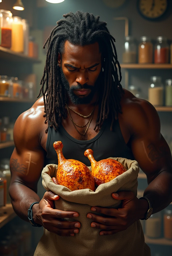 average looking man struggling to carry 20kg worth of loose baked beans, as the beans and bean sauce drips through his arms and hands
