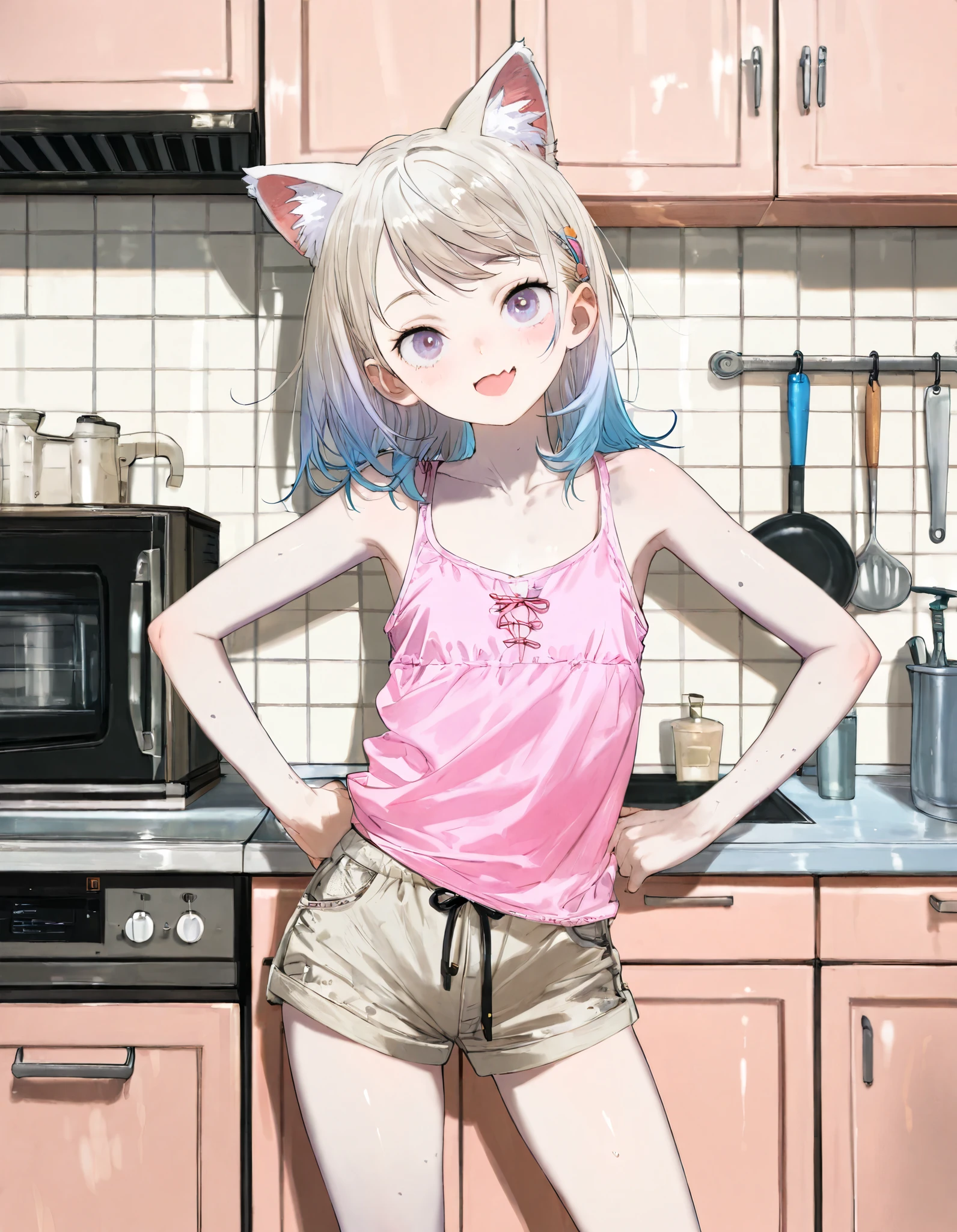 the real thing、1人、ligh brown hair、Longhaire、Twin-tailed、Bewitching face、Green eyes、Infant body shape、((white t-shirts:1.5)), Breasts with visible nipples, Slim waist))、a wet body、cowboy shot、Forward-facing、Shiny body、pee、Looking at the camera、((genitals are visible))、((Shooting from above))、masterpiece、top-quality