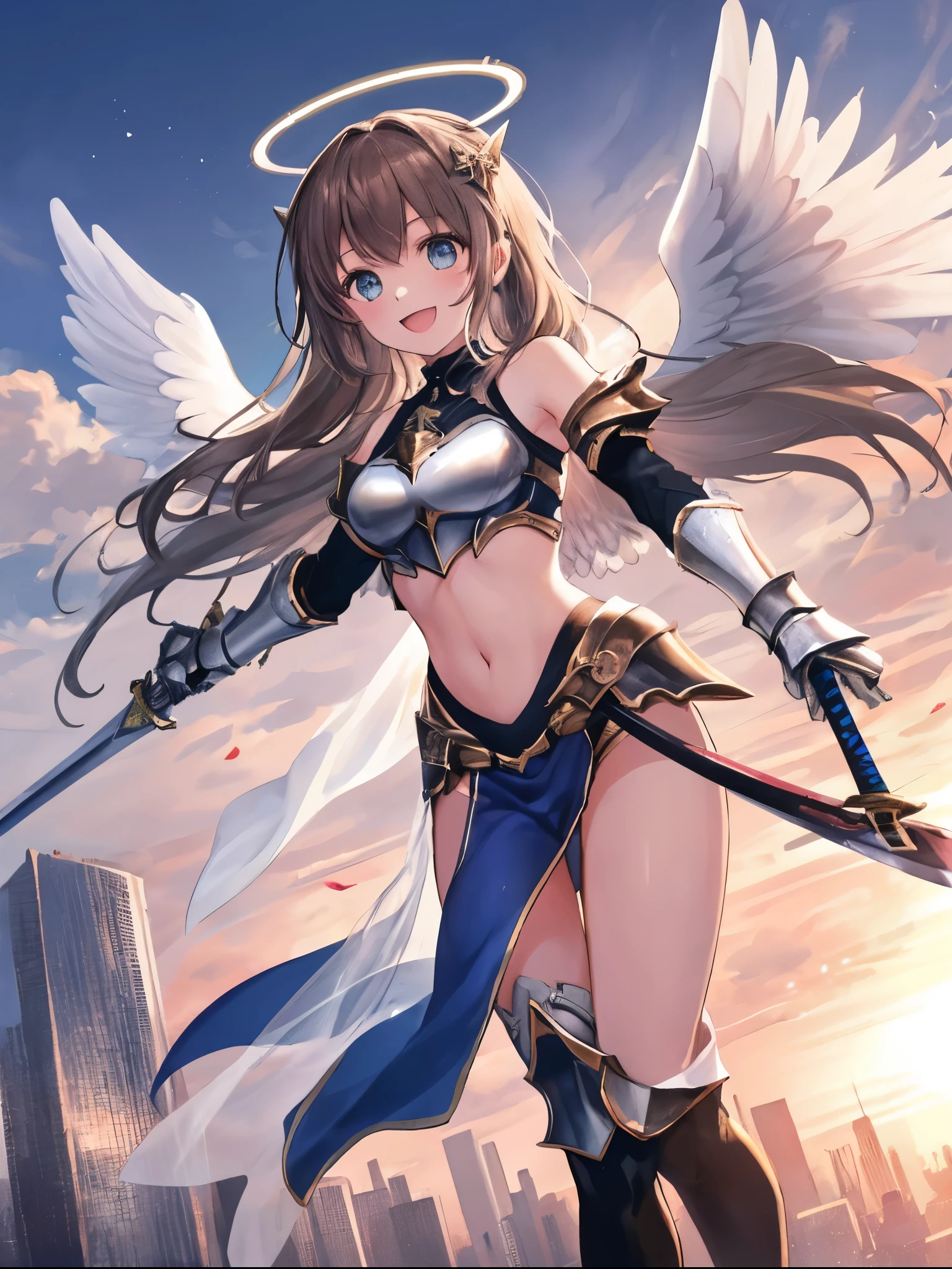 Very beautiful woman、Slender women、(Detailed face)、Realistic Skin、((Holy Knight)), ((Gold and navy blue platinum armor))、((((Extremely detailed and intricately decorated armor:1.1))))、((Delicate photo)),(Girl Astepeace RAW Photo Details:1.25), (Highest quality:1.6), (Ultra-high resolution:1.5), (Realistic:1.75), 8K resolution, Canon EOS R5, 50mm, Absurd, Very detailed,Cinema Lighting,((Fightfield))、((Fight))、(((Ultra micro mini skirt with white lace embellishment)))、Polka dot panties,High leg panties:1.2,Thigh-high socks、Shingard、((Light brown hair)), {floating hair} ,Long Hair, Cape、(((Has a huge weapon)))、(In combat)、The wind is blowing、((Symmetrical armor))、(((Lead a large group of knights:1.2)))、banner、(((Battle Scenes)))、((Browsing Caution:1.2))、(((I can see her panties:1.4)))、、((Skirt lift fluttering in the wind:1.4)),In the park with a fountain view:1.9,