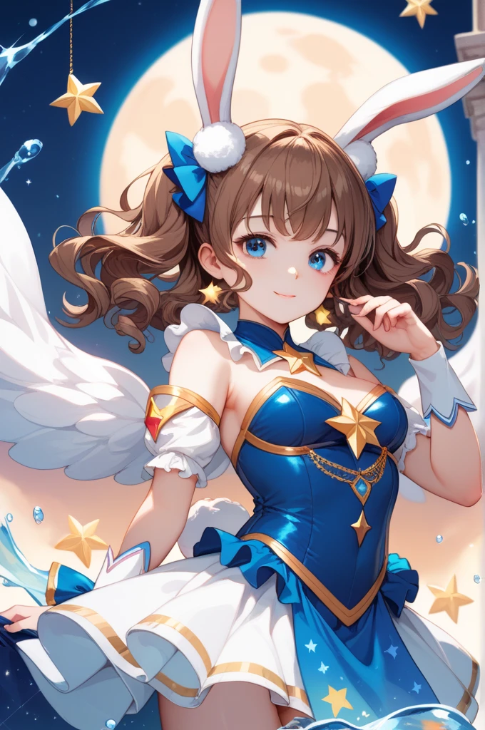 annytf, 1girl, animal ear fluff, animal ears, blush, breasts, brown eyes, brown hair, choker, dress, extra ears, fang, fox ears, fox girl, fox tail, hair ornament, medium breasts, one side up, open mouth, see-through silhouette, short hair, sleeveless, sleeveless dress, smile, solo, star (symbol), star hair ornament, tail, thighs, virtual youtuber, white dress <lora:annytf_offset:1>