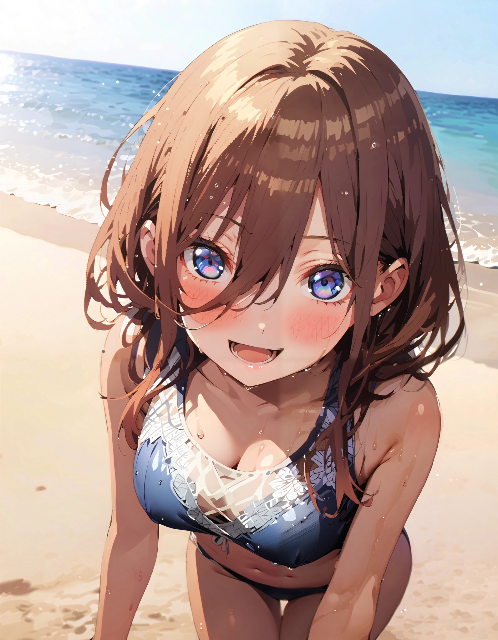  blue eyes,smile,blush, open their mouths,